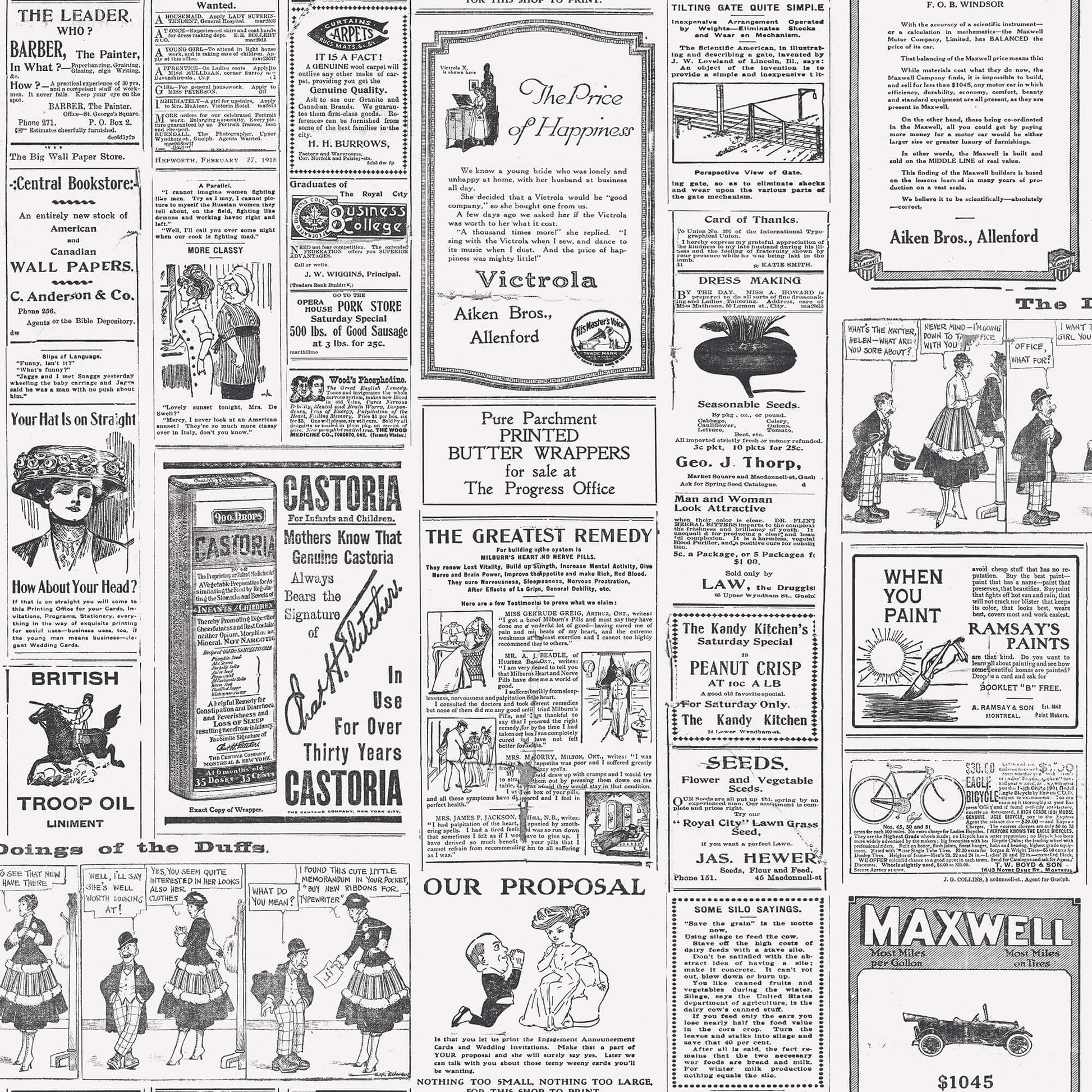 Newspaper Black/White Wallpaper from the Just Kitchens Collection by Galerie Wallcoverings