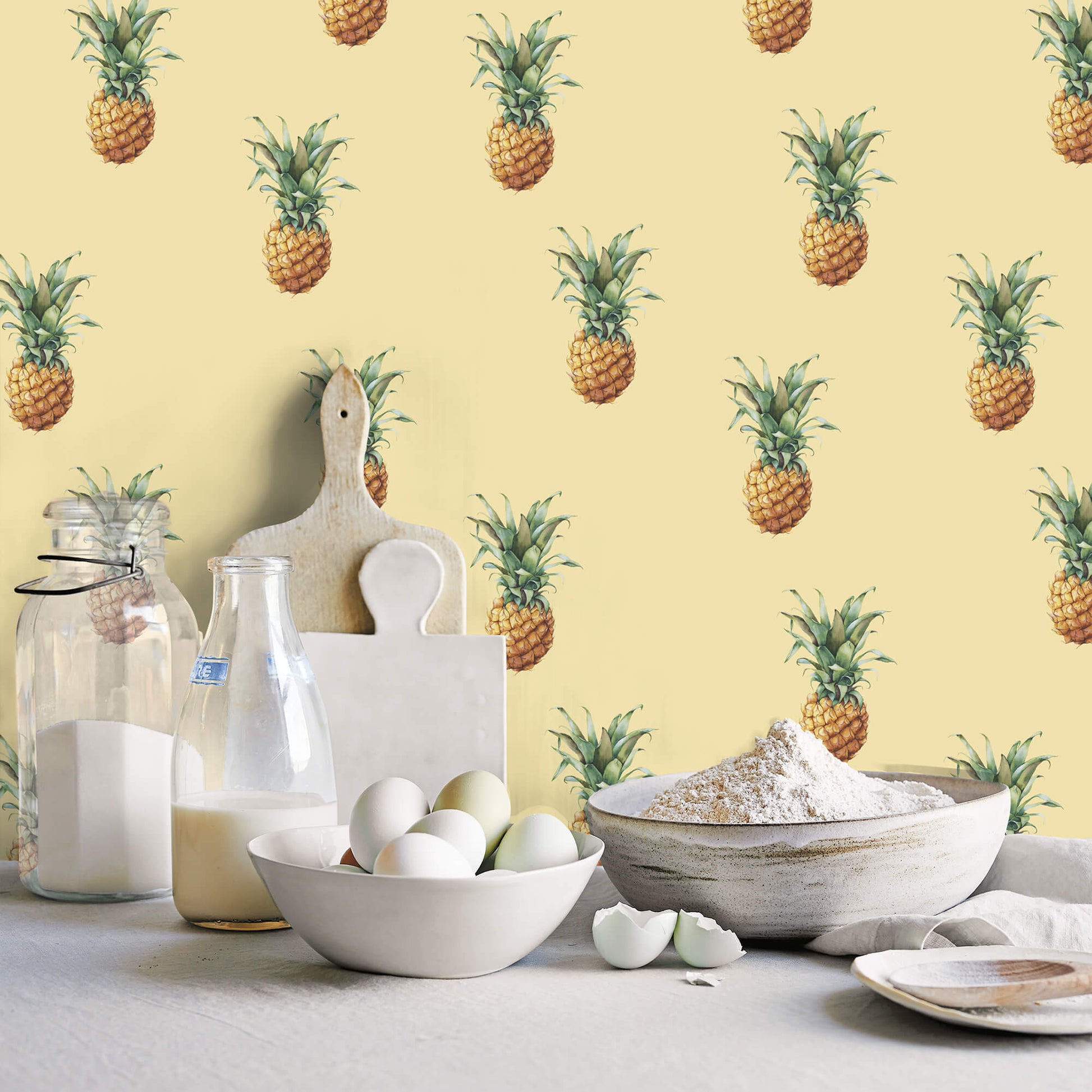 Pineapples Yellow Wallpaper from the Just Kitchens Collection by Galerie Wallcoverings