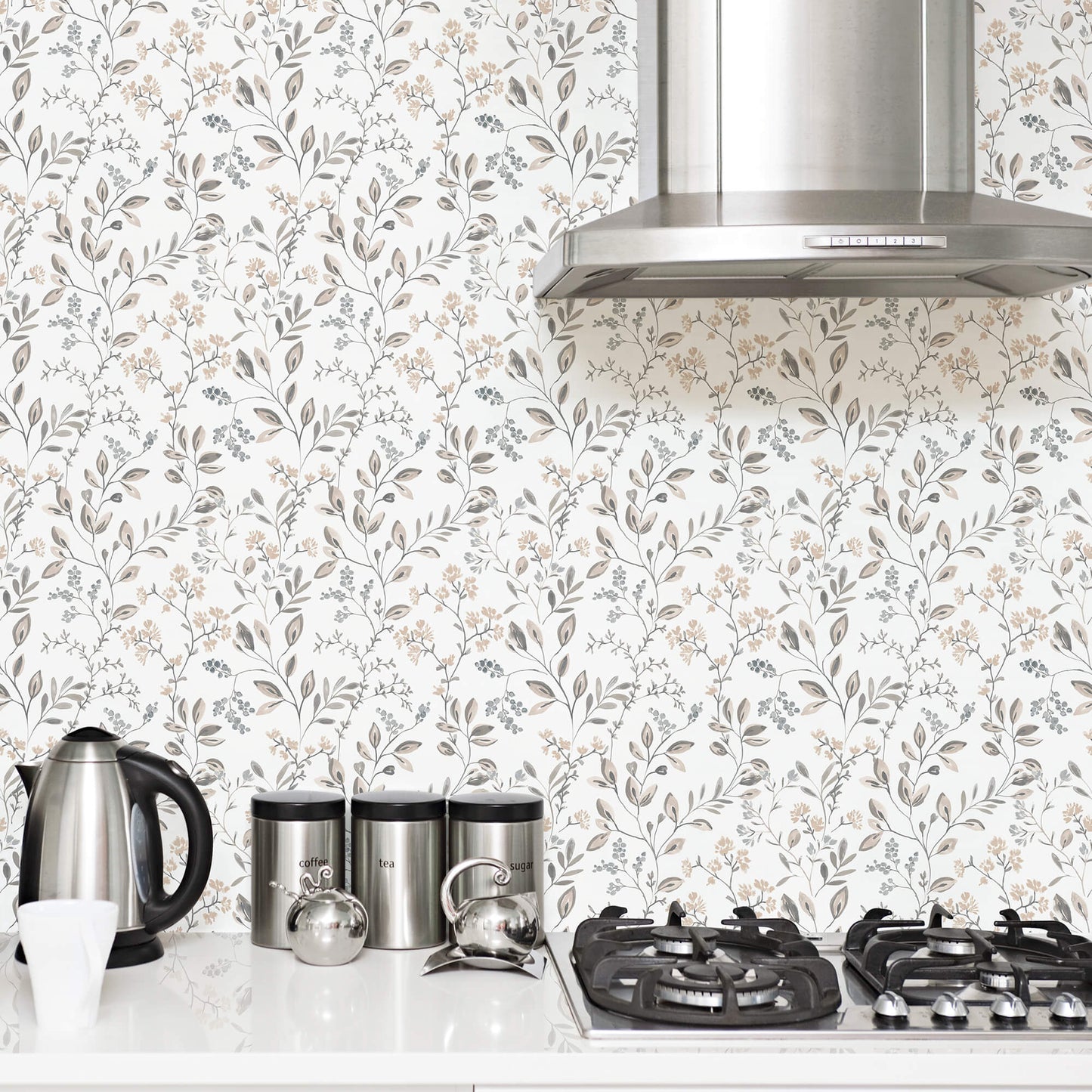 Spring Leaf Trail Grey/Beige Wallpaper from the Just Kitchens Collection by Galerie Wallcoverings