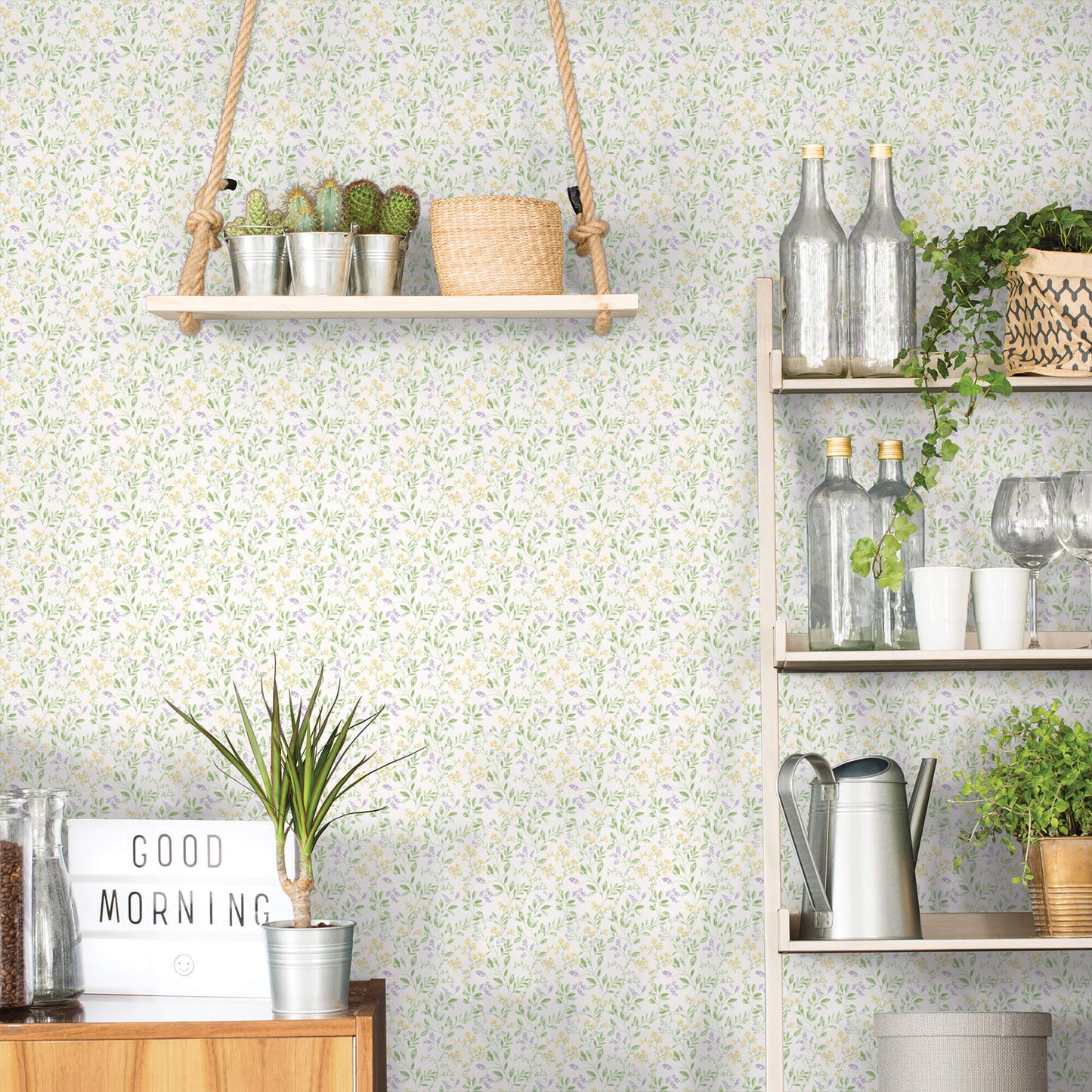 Spring Leaf Trail Lilac/Yellow Wallpaper from the Just Kitchens Collection by Galerie Wallcoverings