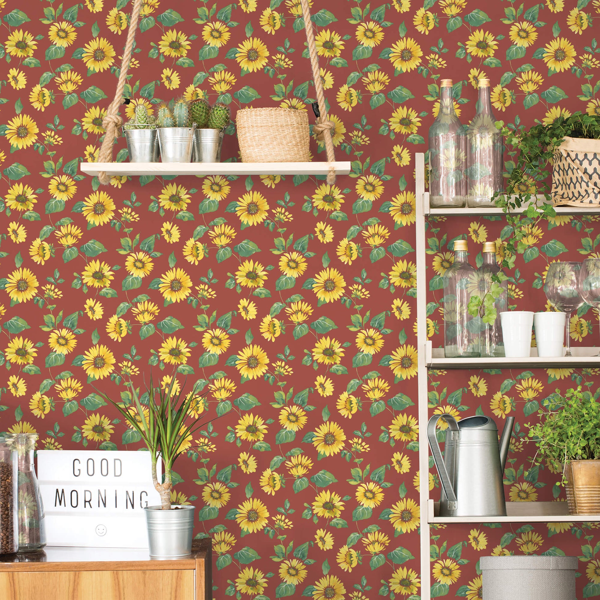 Sunflower Trail Red/Yellow Wallpaper from the Just Kitchens Collection by Galerie Wallcoverings
