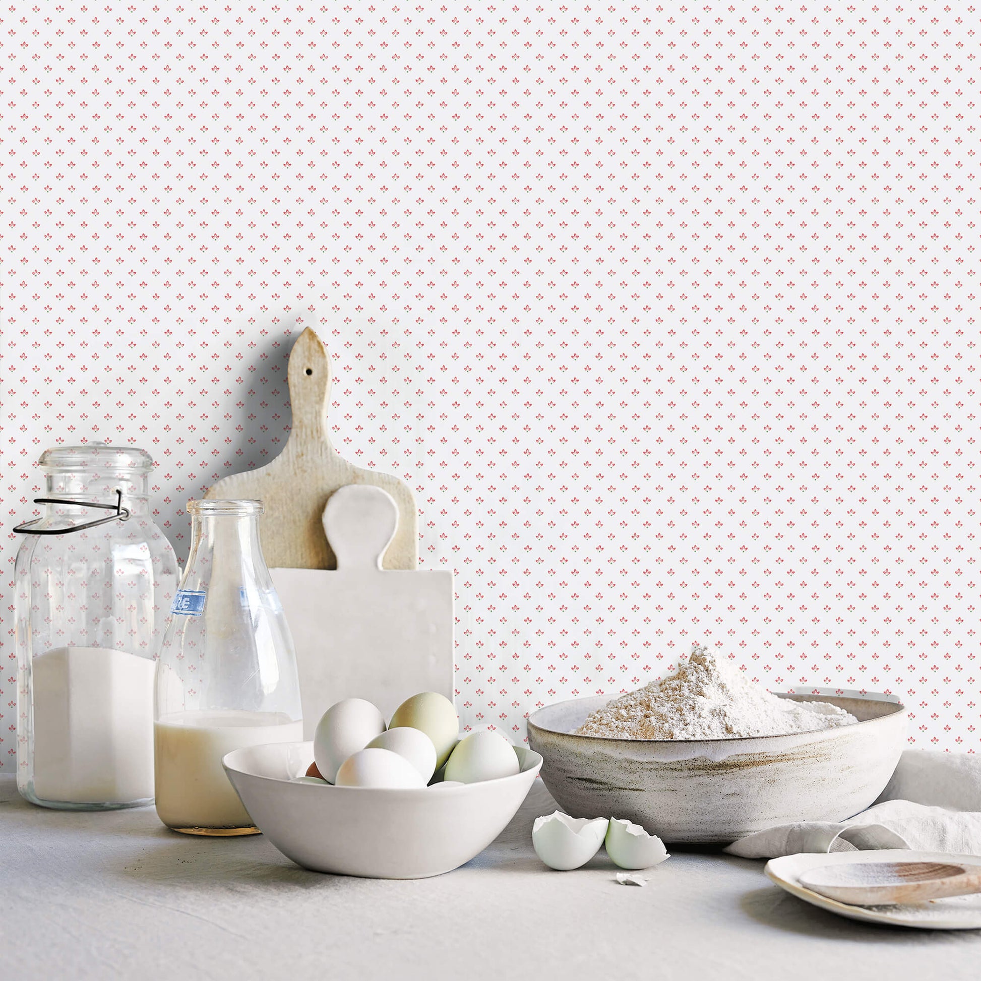 Tri Leaf Red/Green Wallpaper from the Just Kitchens Collection by Galerie Wallcoverings