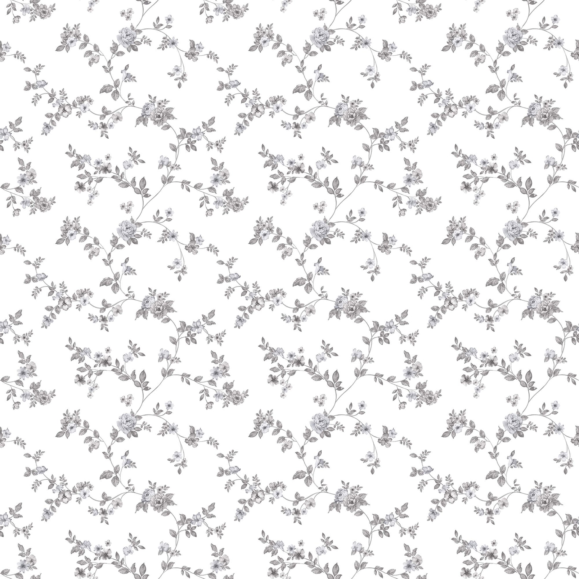 Delicate Floral Black/Grey Wallpaper from the Small Prints Collection by Galerie Wallcoverings