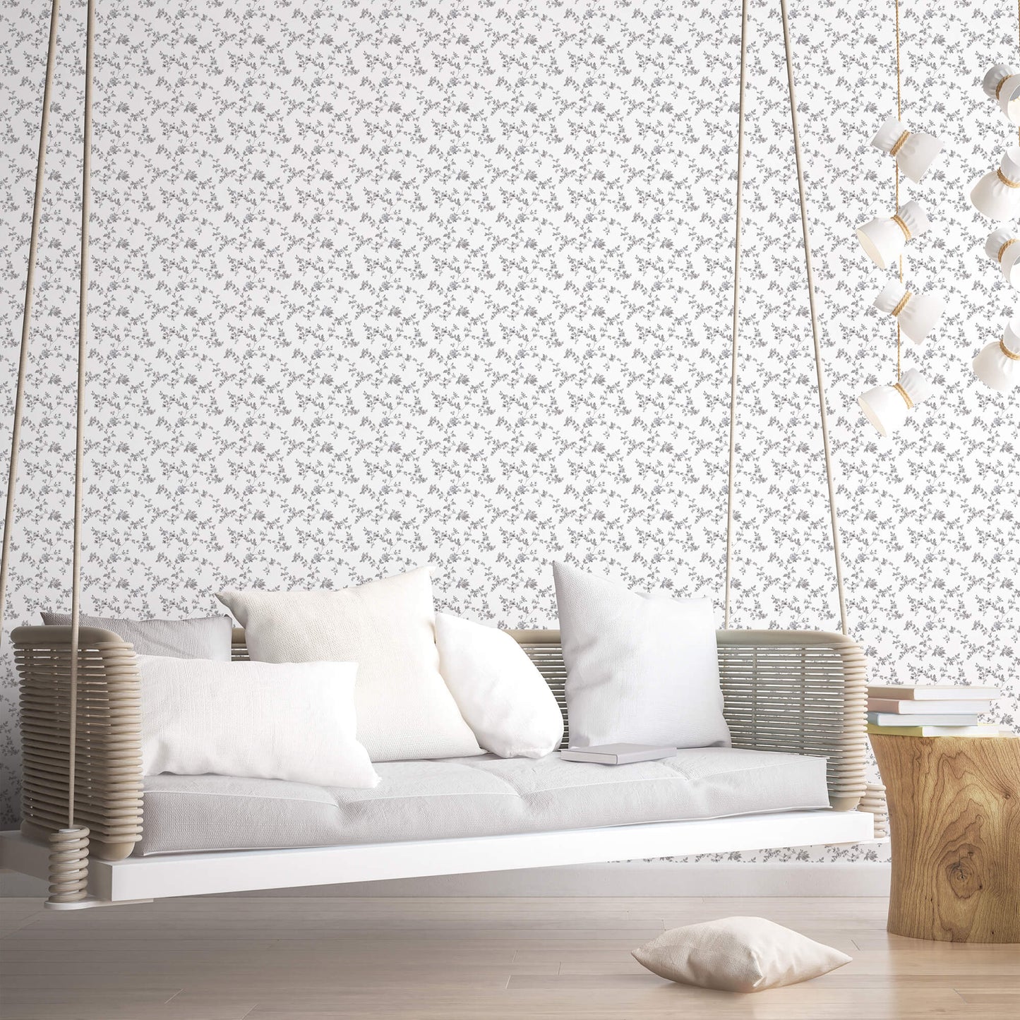 Delicate Floral Black/Grey Wallpaper from the Small Prints Collection by Galerie Wallcoverings