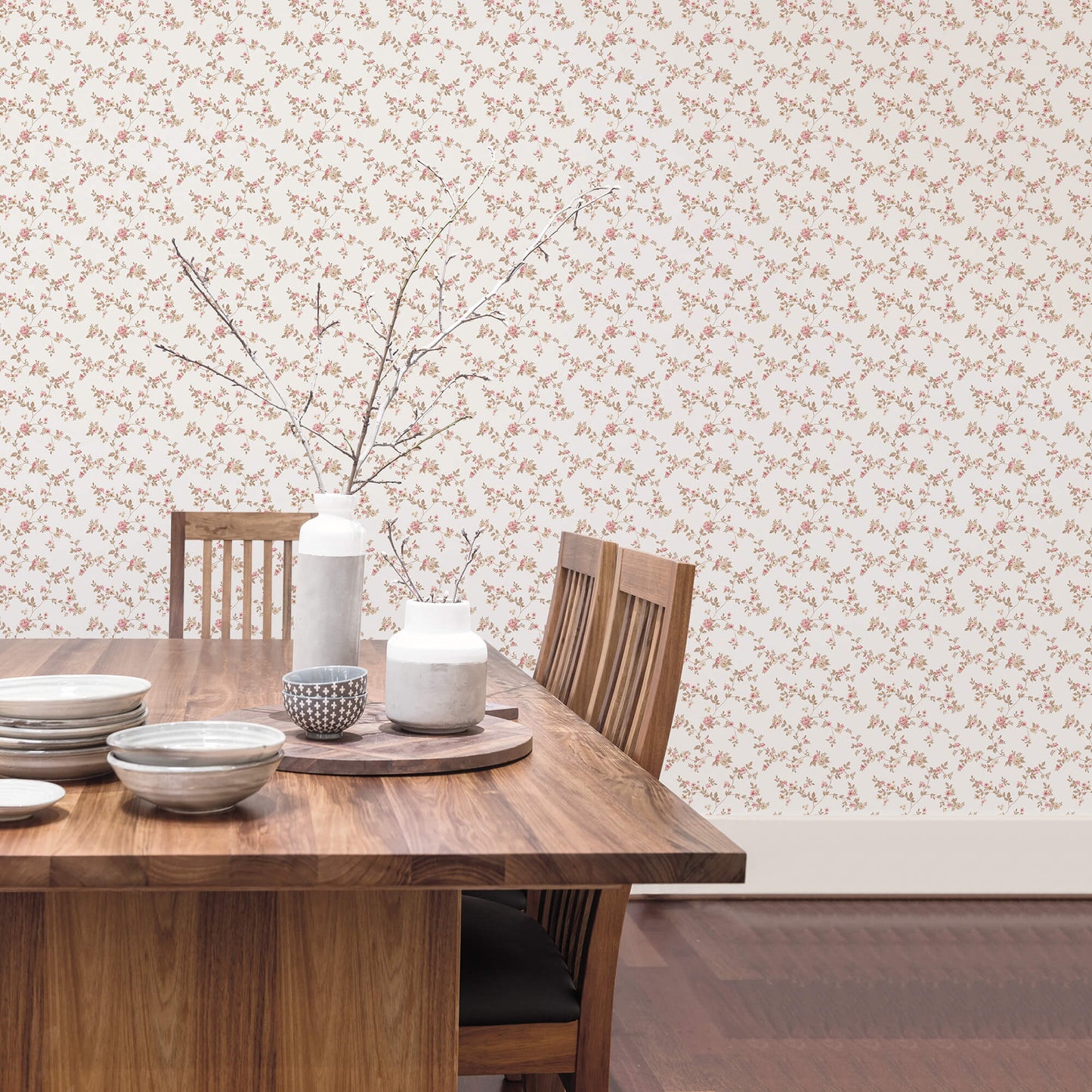Delicate Floral Cranberry/Tan Wallpaper from the Small Prints Collection by Galerie Wallcoverings