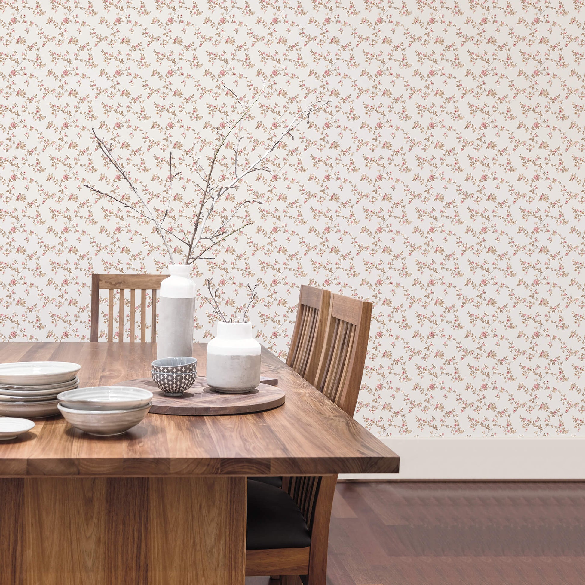 Delicate Floral Cranberry/Tan Wallpaper from the Small Prints Collection by Galerie Wallcoverings