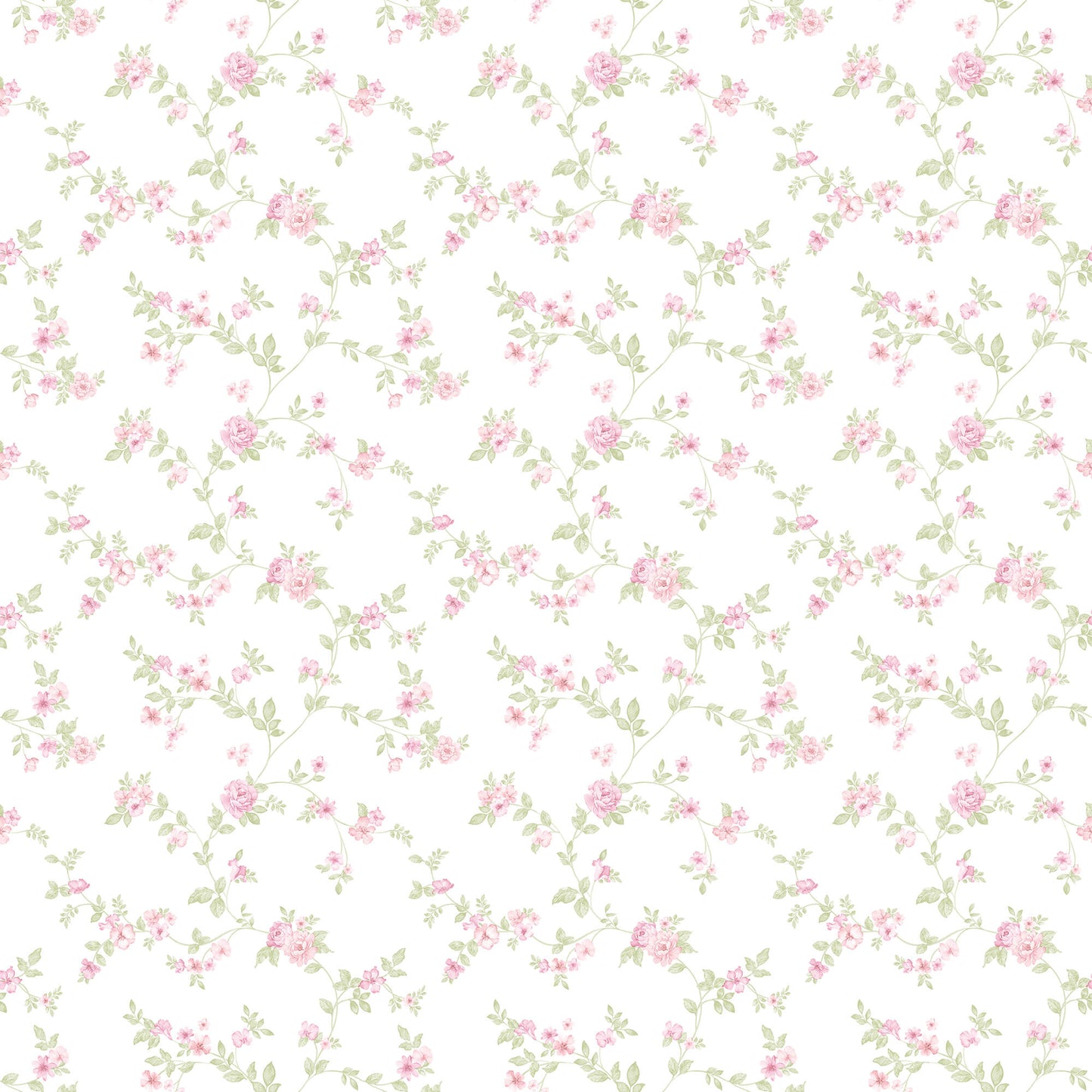 Delicate Floral Pink/Green Wallpaper from the Small Prints Collection by Galerie Wallcoverings