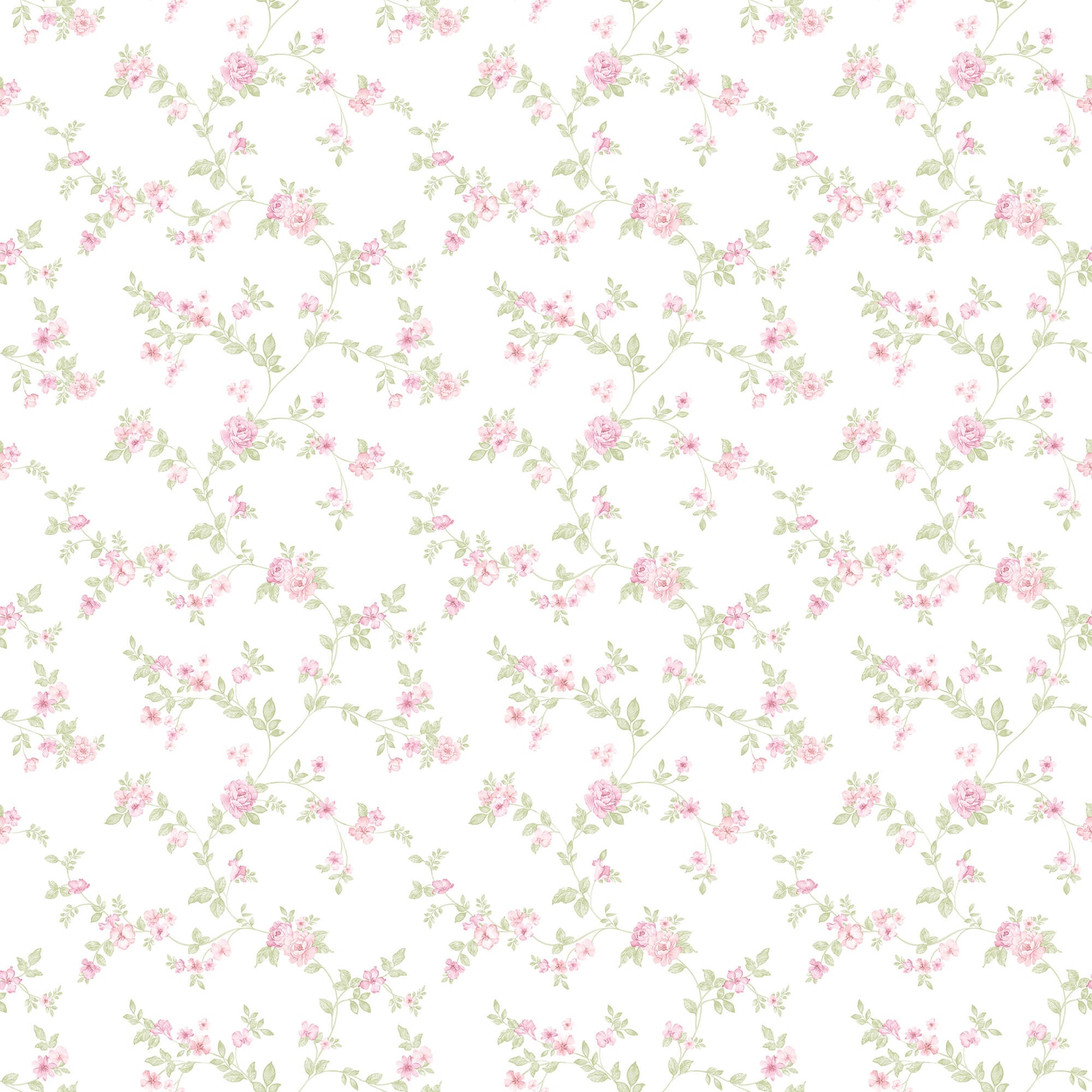 Delicate Floral Pink/Green Wallpaper from the Small Prints Collection by Galerie Wallcoverings