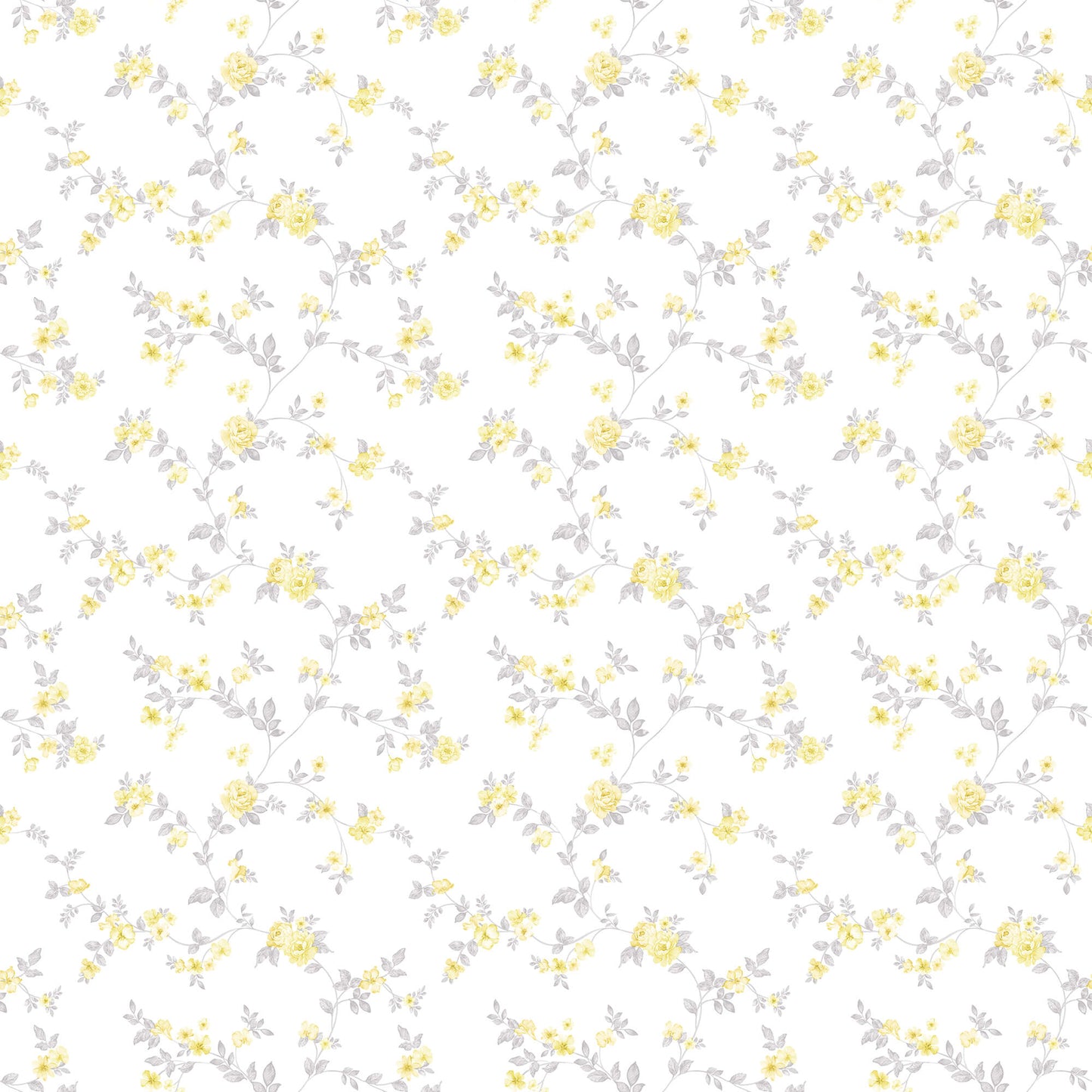 Delicate Floral Yellow/Grey Wallpaper from the Small Prints Collection by Galerie Wallcoverings