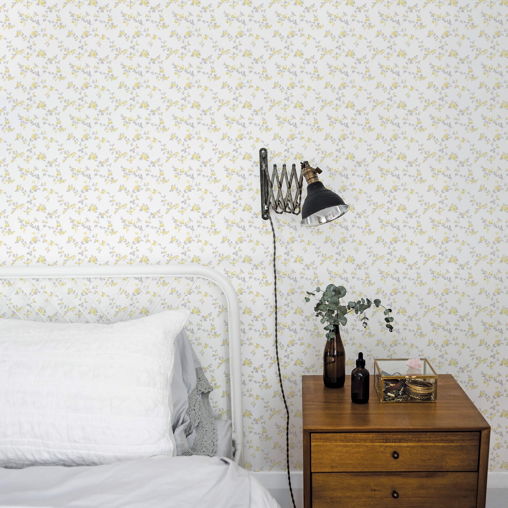 Delicate Floral Yellow/Grey Wallpaper from the Small Prints Collection by Galerie Wallcoverings