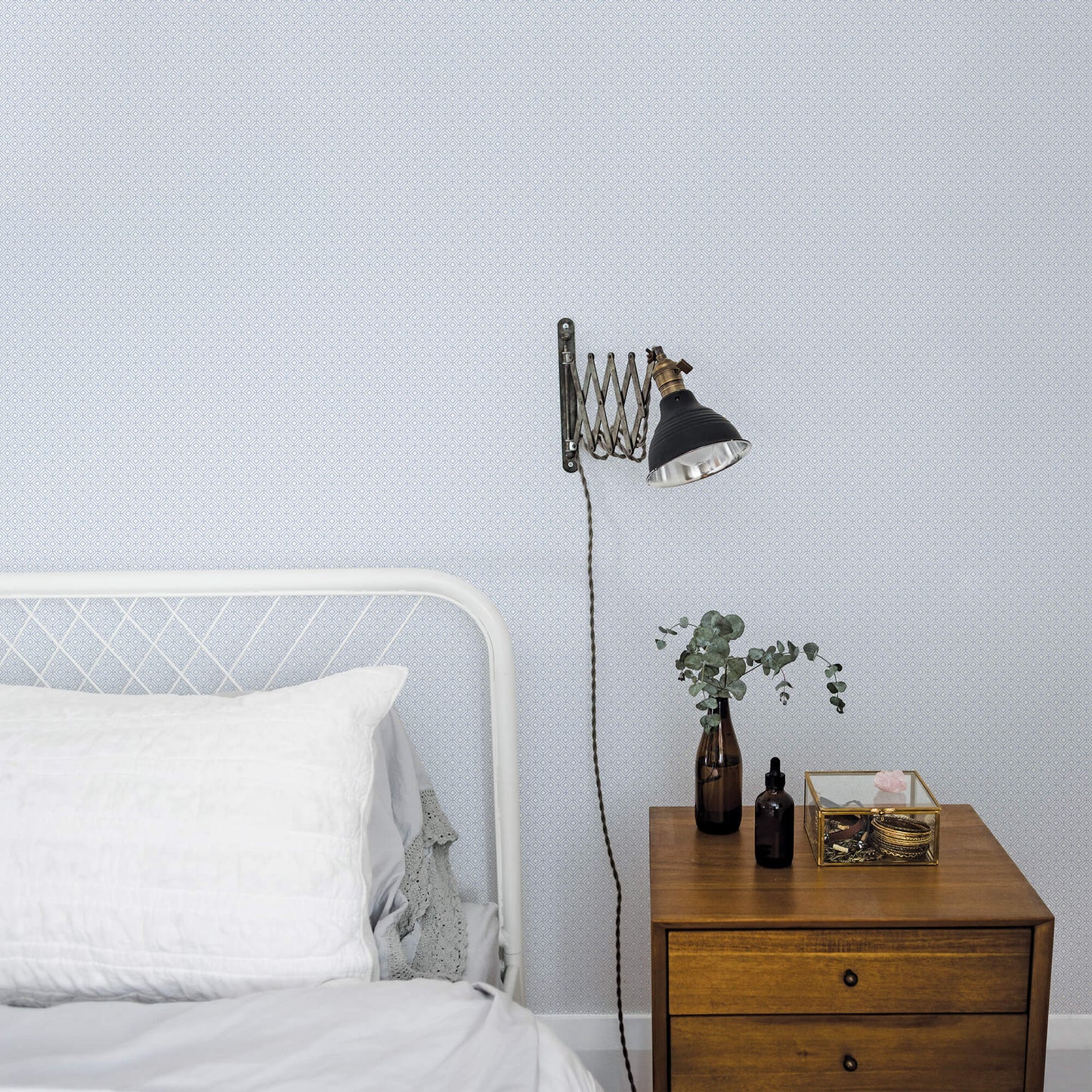 Diamond Grid Blue Wallpaper from the Small Prints Collection by Galerie Wallcoverings