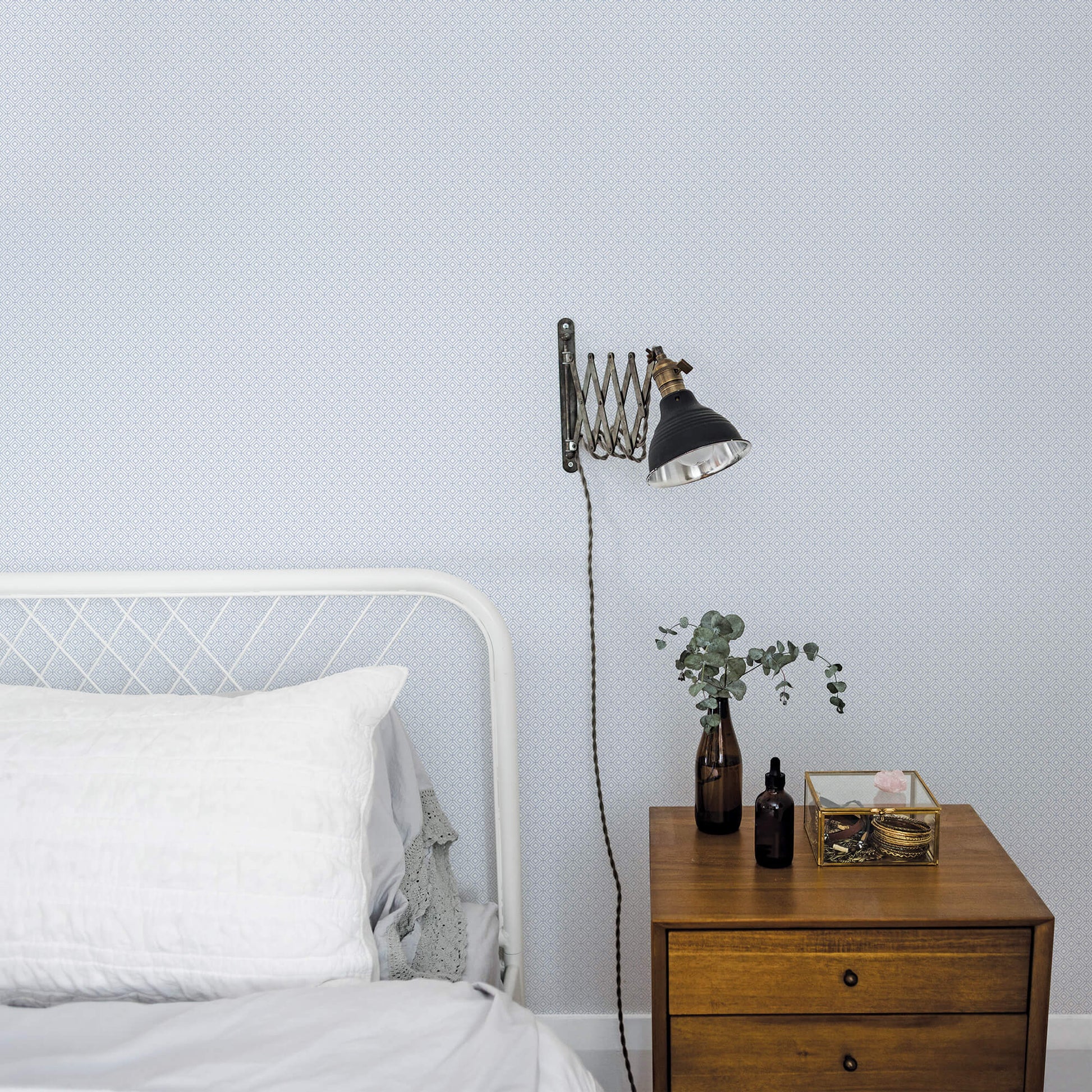 Diamond Grid Blue Wallpaper from the Small Prints Collection by Galerie Wallcoverings