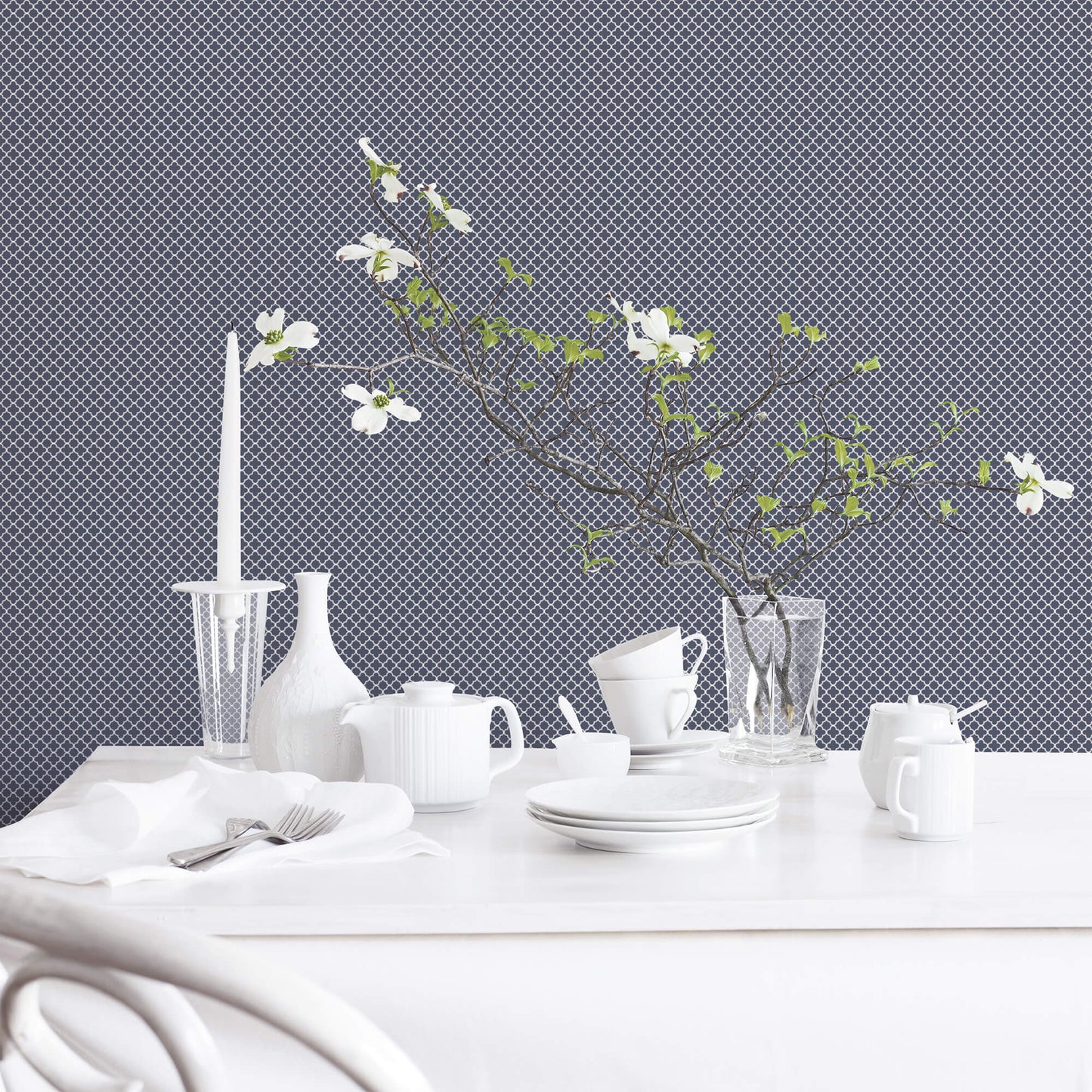 Medallion Navy Wallpaper from the Small Prints Collection by Galerie Wallcoverings