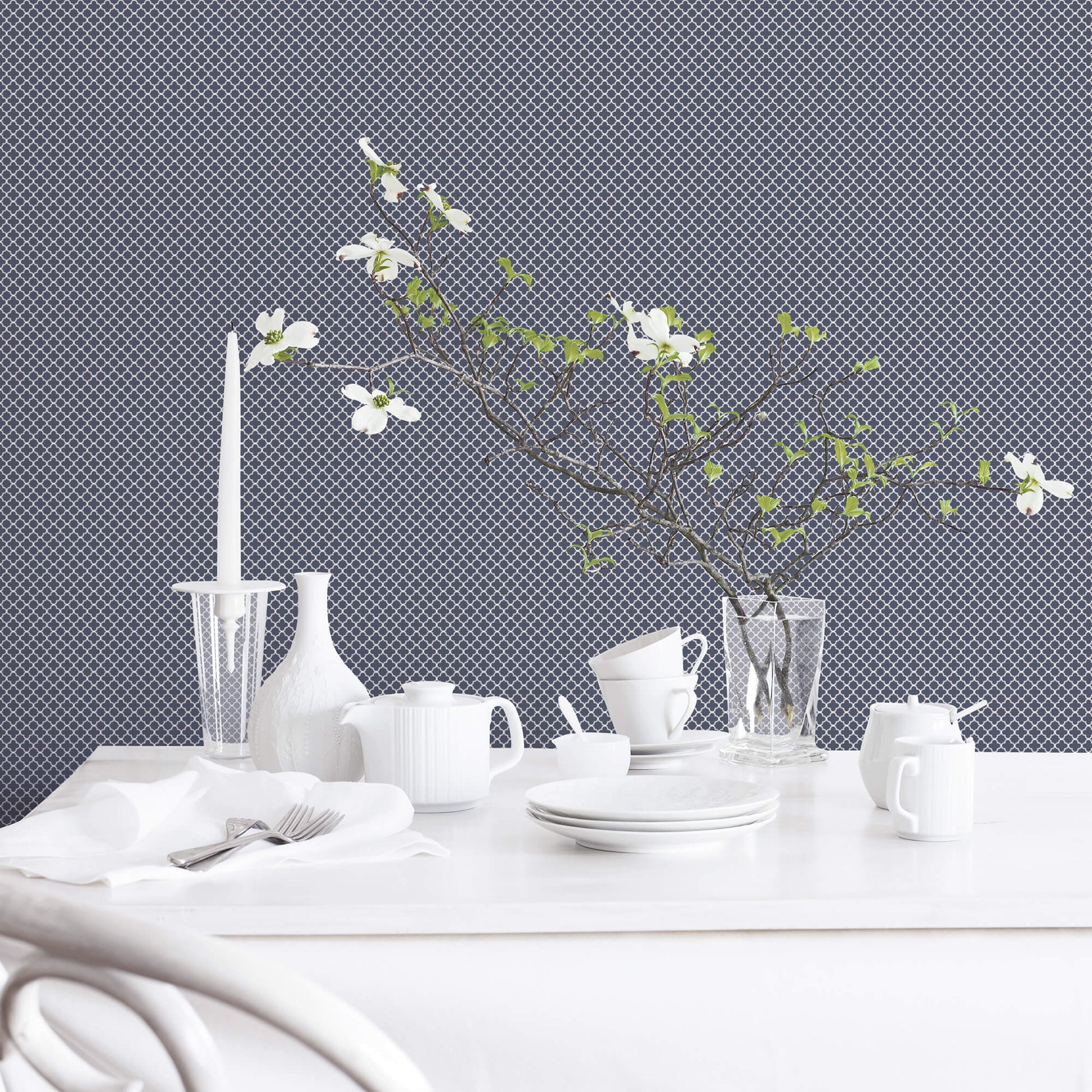 Medallion Navy Wallpaper from the Small Prints Collection by Galerie Wallcoverings
