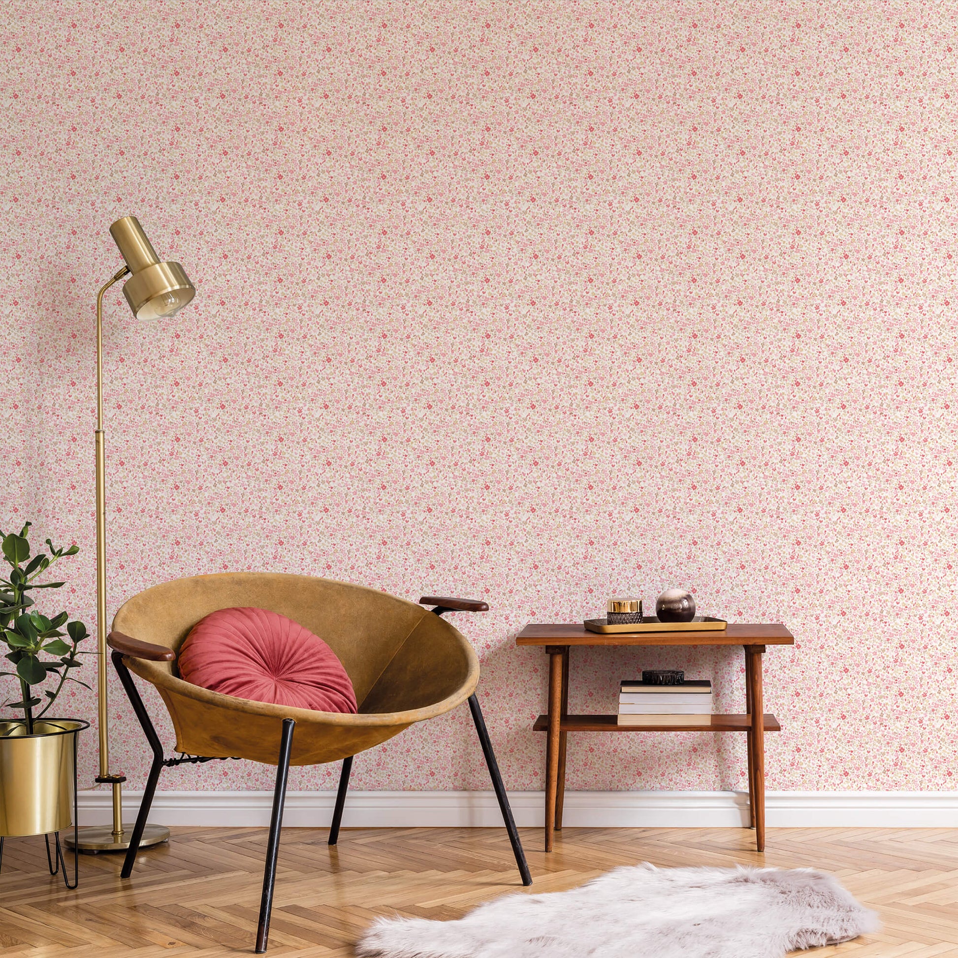 Mini Mod Floral Cranberry/Tan Wallpaper from the Small Prints Collection by Galerie Wallcoverings