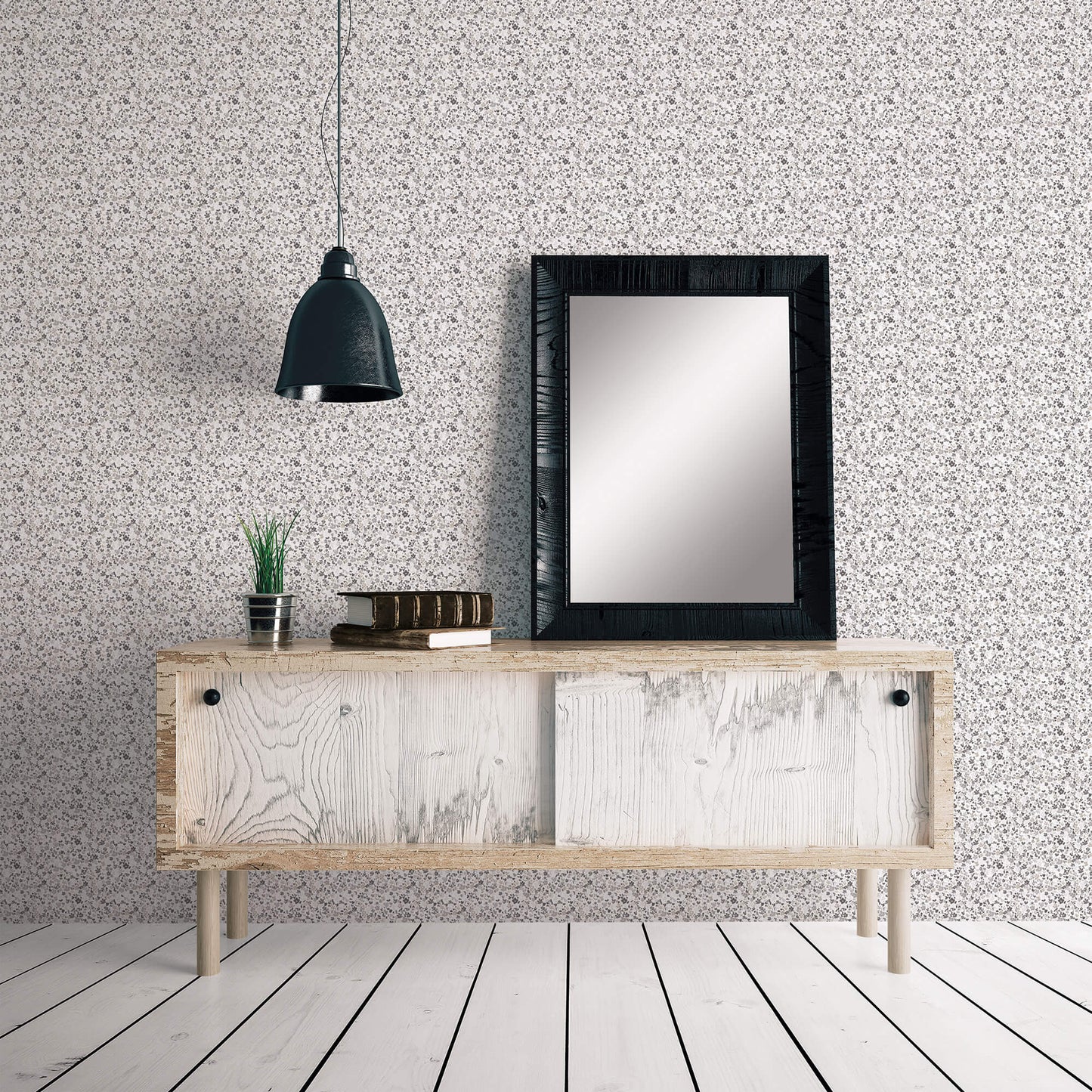 Mini Mod Floral Grey/Black Wallpaper from the Small Prints Collection by Galerie Wallcoverings