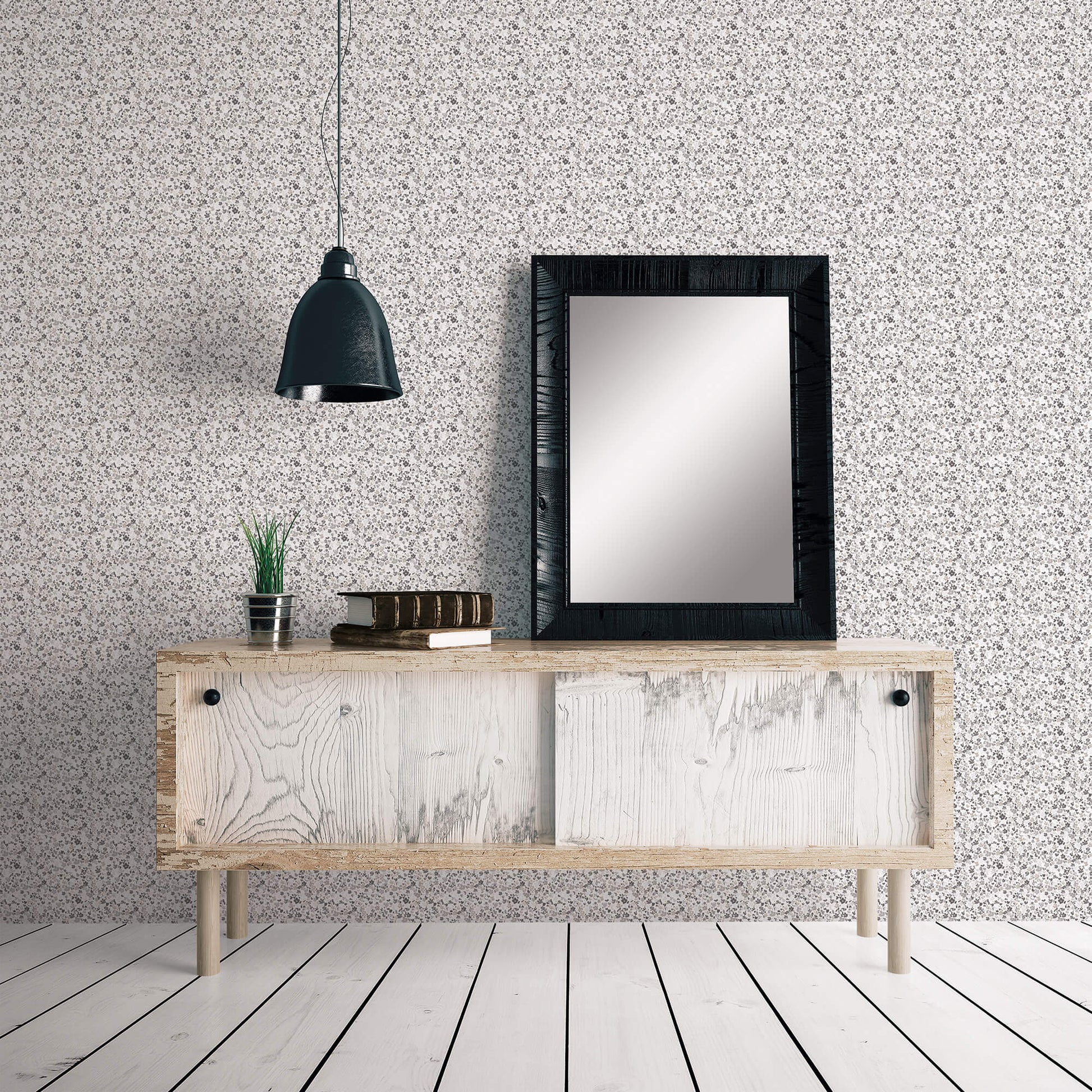Mini Mod Floral Grey/Black Wallpaper from the Small Prints Collection by Galerie Wallcoverings