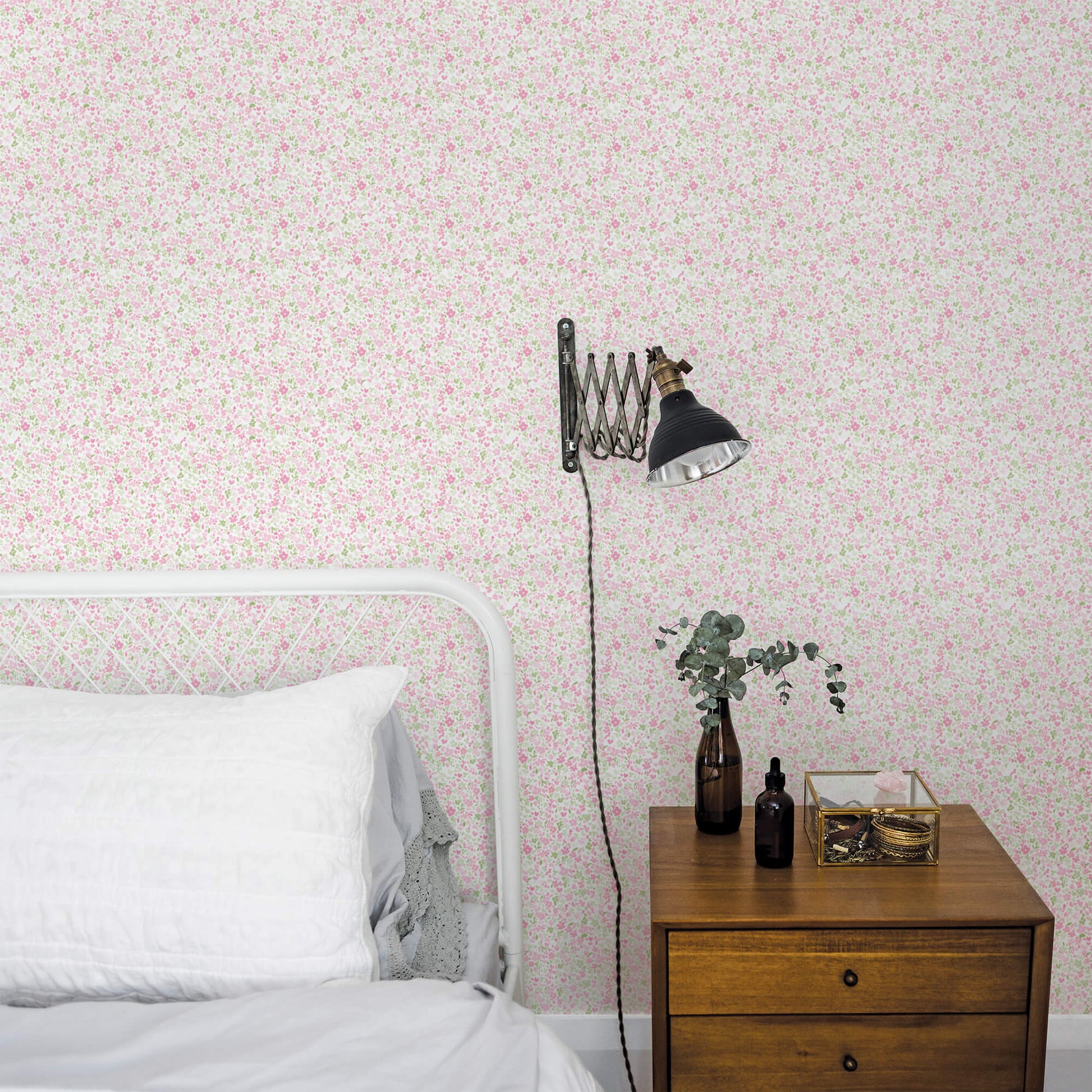 Mini Mod Floral Pink/Green Wallpaper from the Small Prints Collection by Galerie Wallcoverings