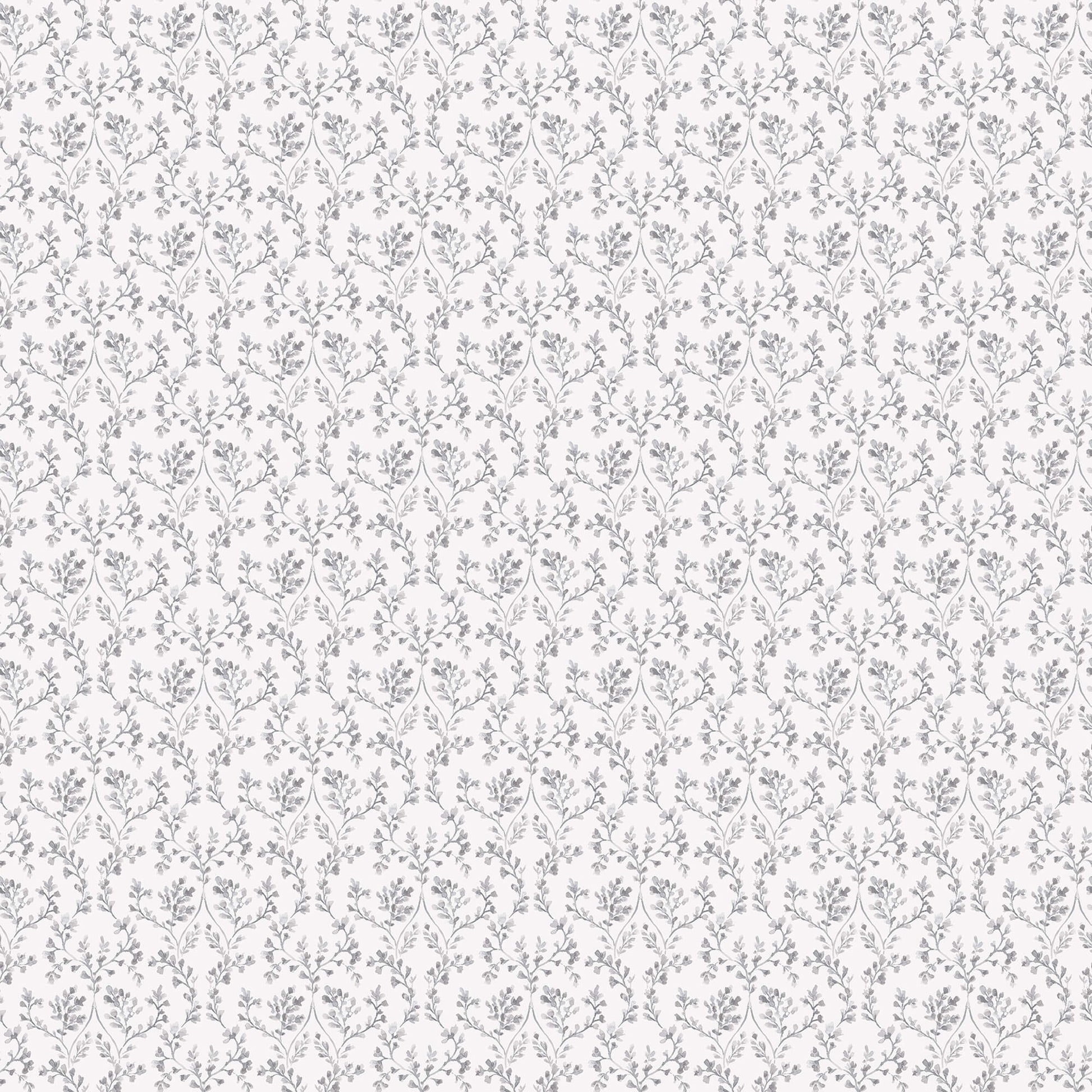 Ogee Floral Black/Grey Wallpaper from the Small Prints Collection by Galerie Wallcoverings