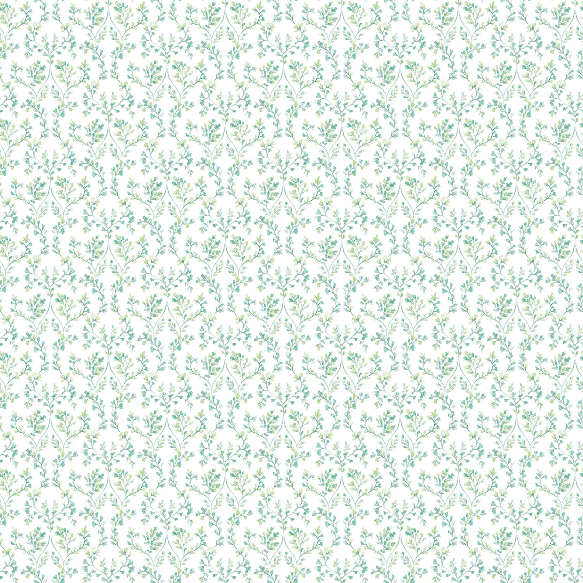 Ogee Floral Emerald/Turquoise Wallpaper from the Small Prints Collection by Galerie Wallcoverings