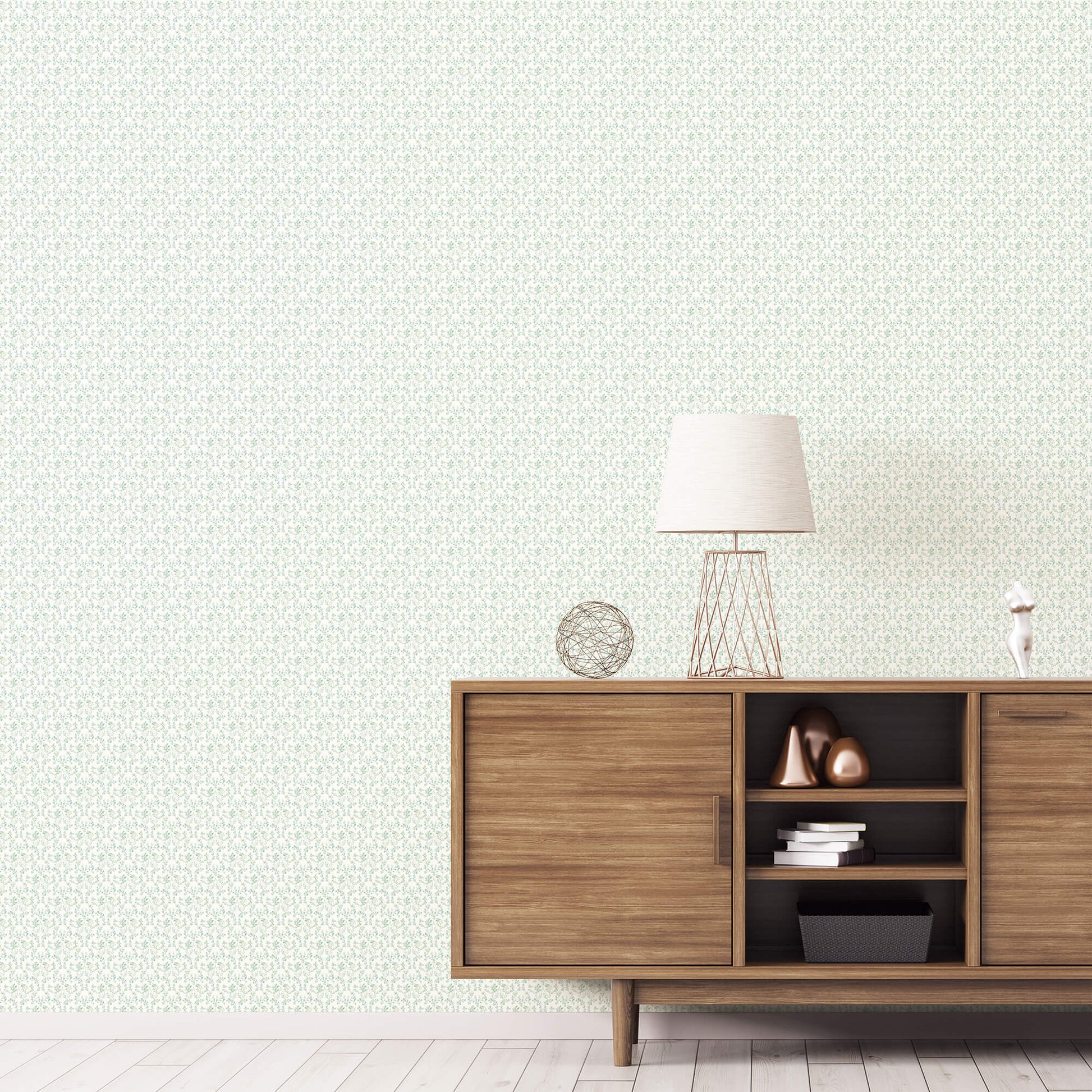 Ogee Floral Emerald/Turquoise Wallpaper from the Small Prints Collection by Galerie Wallcoverings