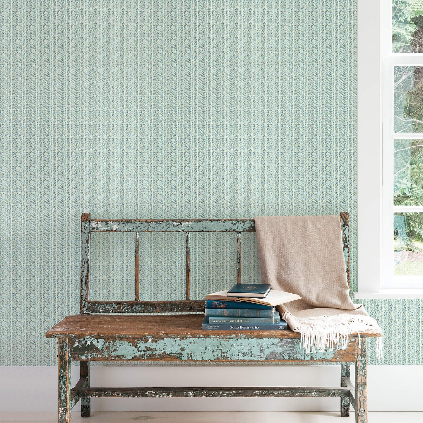 Stained Glass Stripe Emerald/Turquoise Wallpaper from the Small Prints Collection by Galerie Wallcoverings