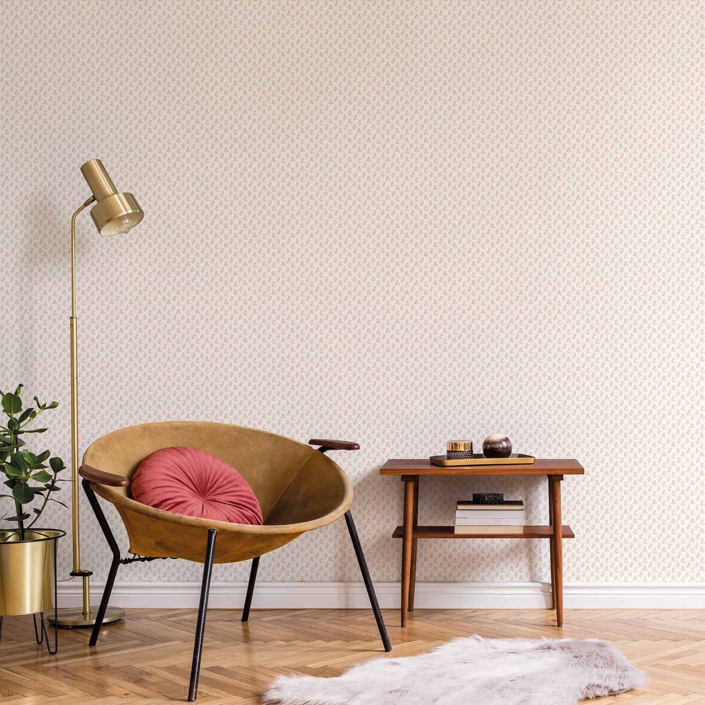 Vintage Bud Cranberry/Tan Wallpaper from the Small Prints Collection by Galerie Wallcoverings