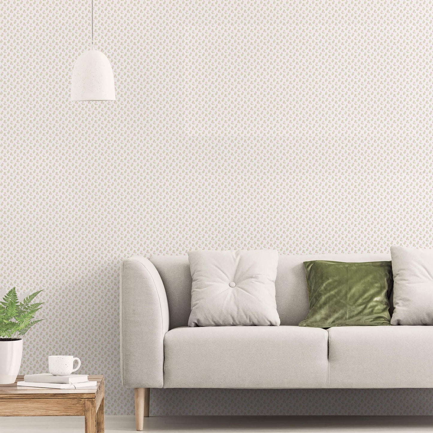 Vintage Bud Pink/Green Wallpaper from the Small Prints Collection by Galerie Wallcoverings