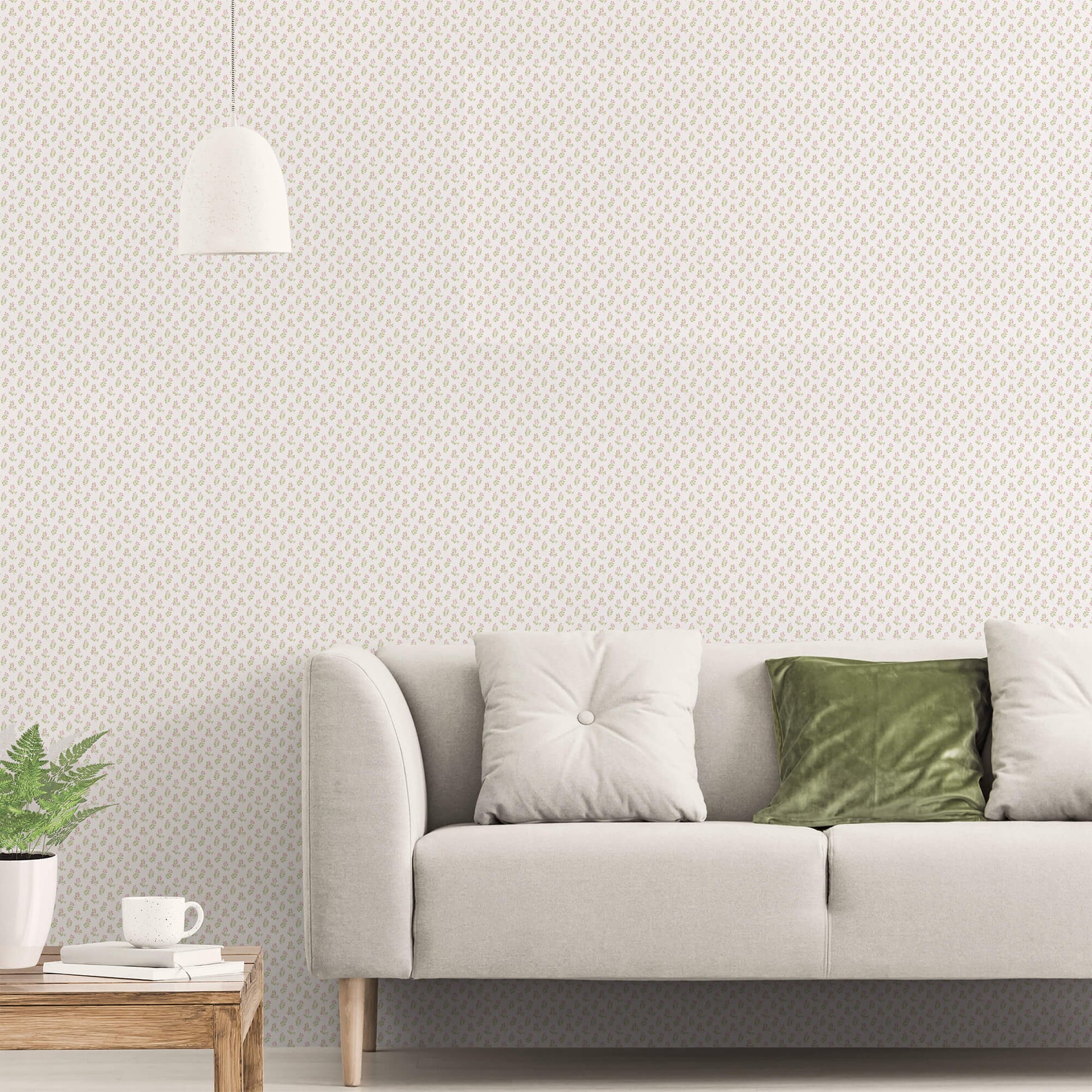 Vintage Bud Pink/Green Wallpaper from the Small Prints Collection by Galerie Wallcoverings
