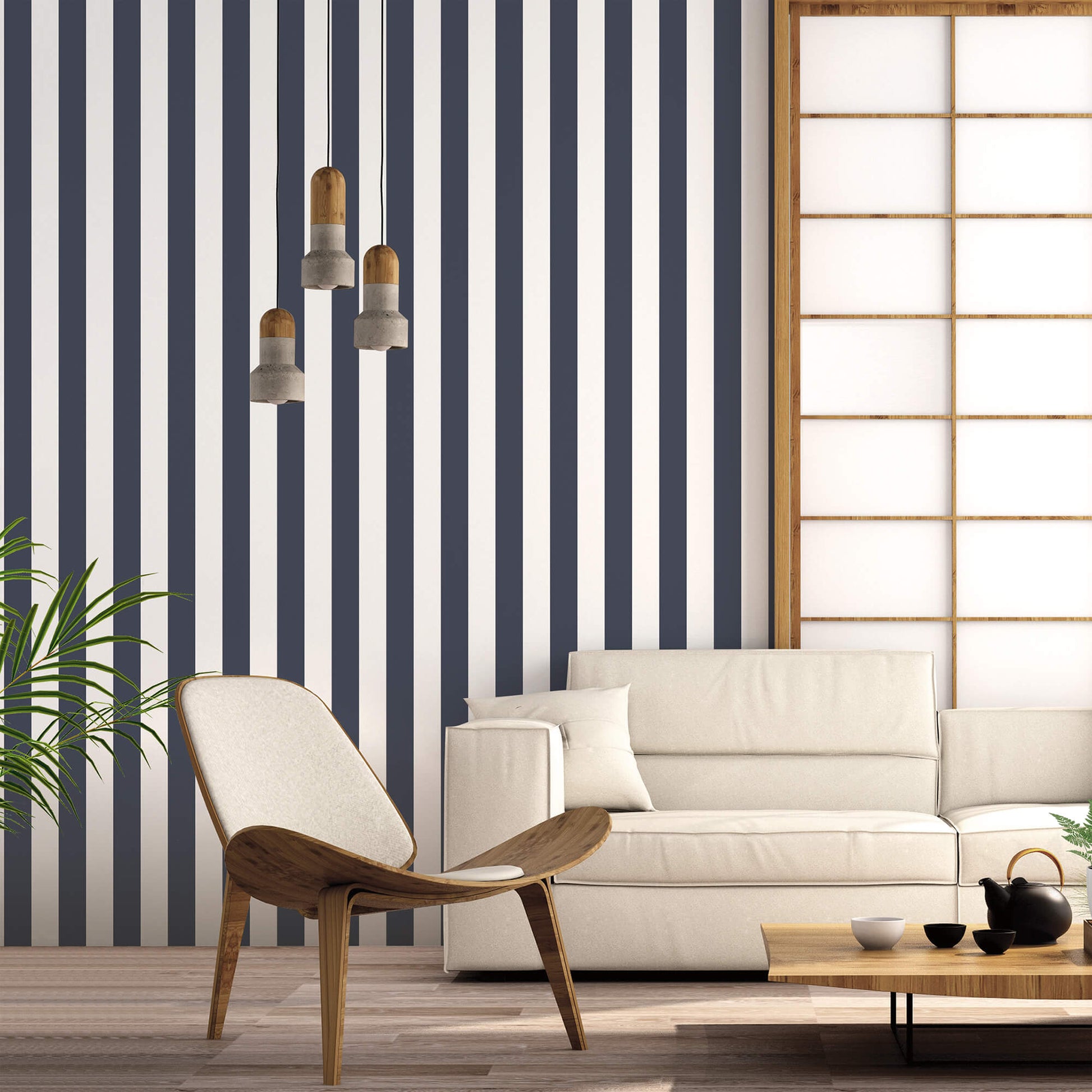 Awning Stripe Navy Wallpaper from the Just Kitchens Collection by Galerie Wallcoverings