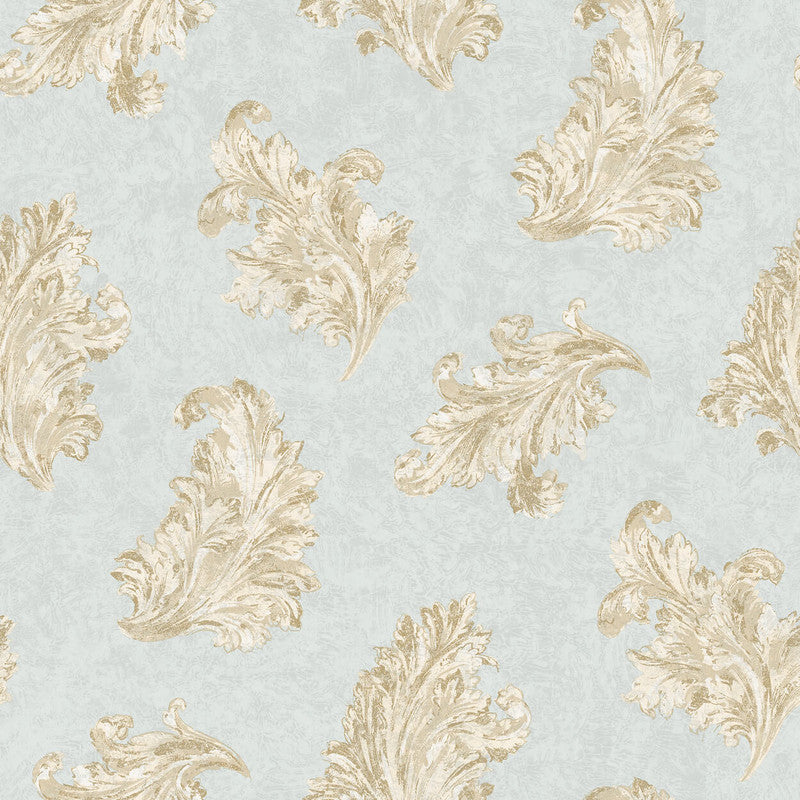 Sample Acanthus  Wallpaper in Blue/Beige/Gold
