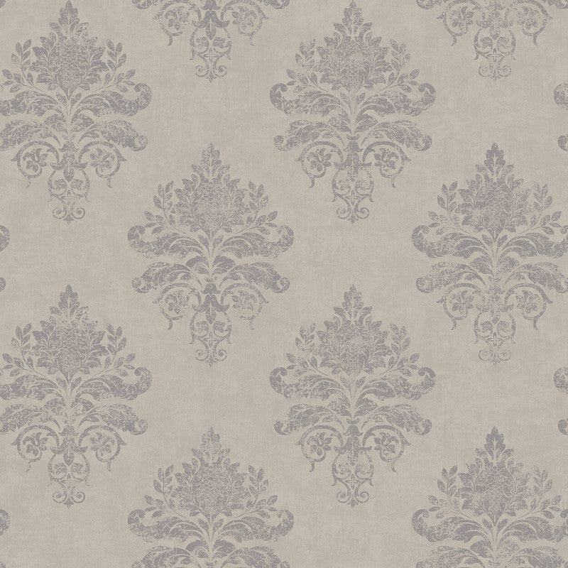 Sample Medallion Damask Wallpaper in Silver Grey