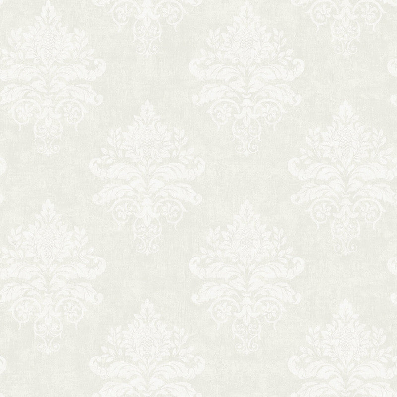 Sample Medallion Damask Wallpaper in White