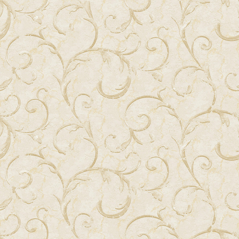 Sample Palazzo Scroll Wallpaper in Cream/Beige/Gold
