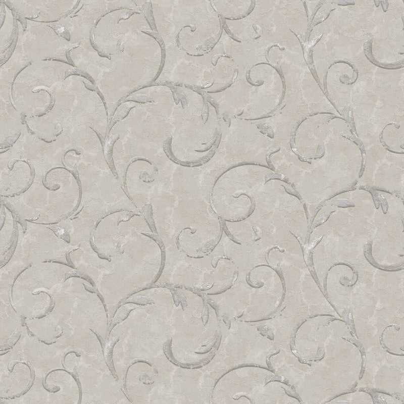 Sample Palazzo Scroll Wallpaper in White/Silver Grey