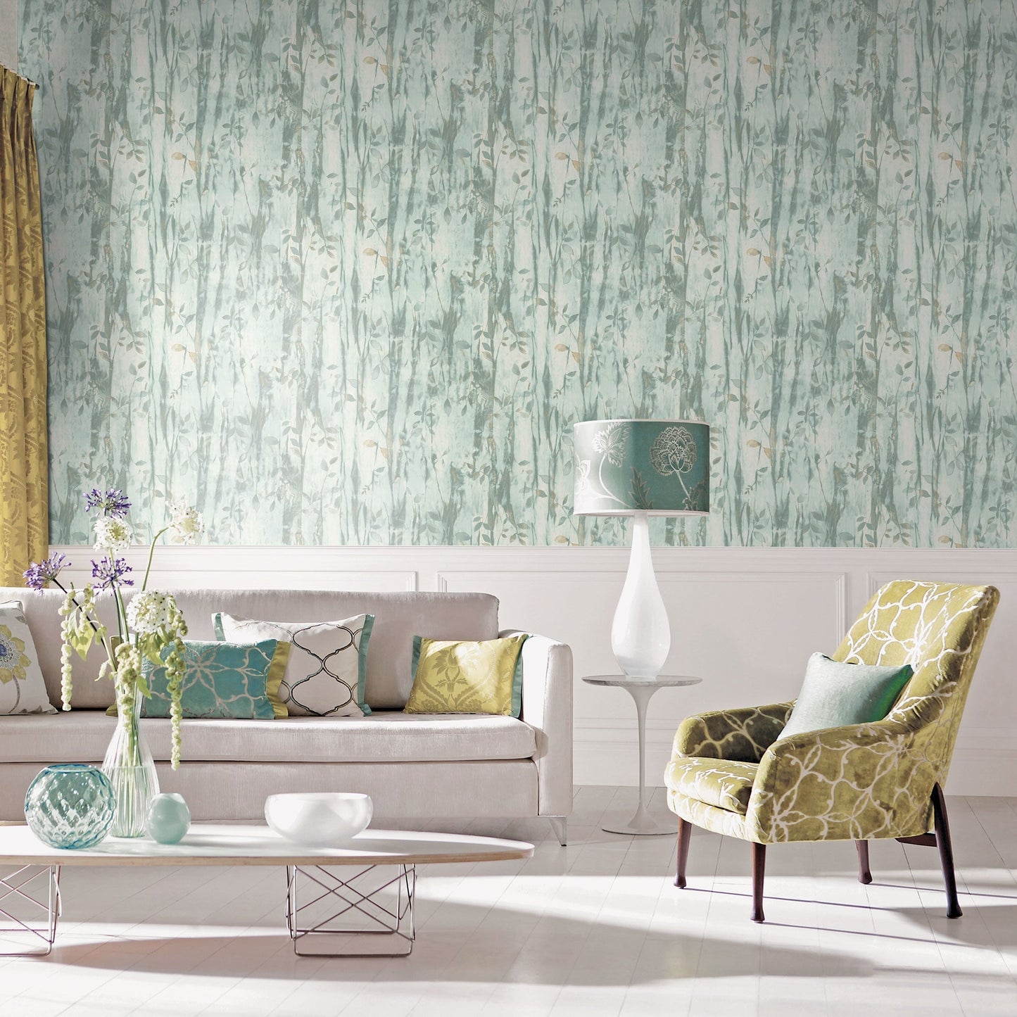 Batik Leaves Aqua Wallpaper from the Atmosphere Collection by Galerie Wallcoverings