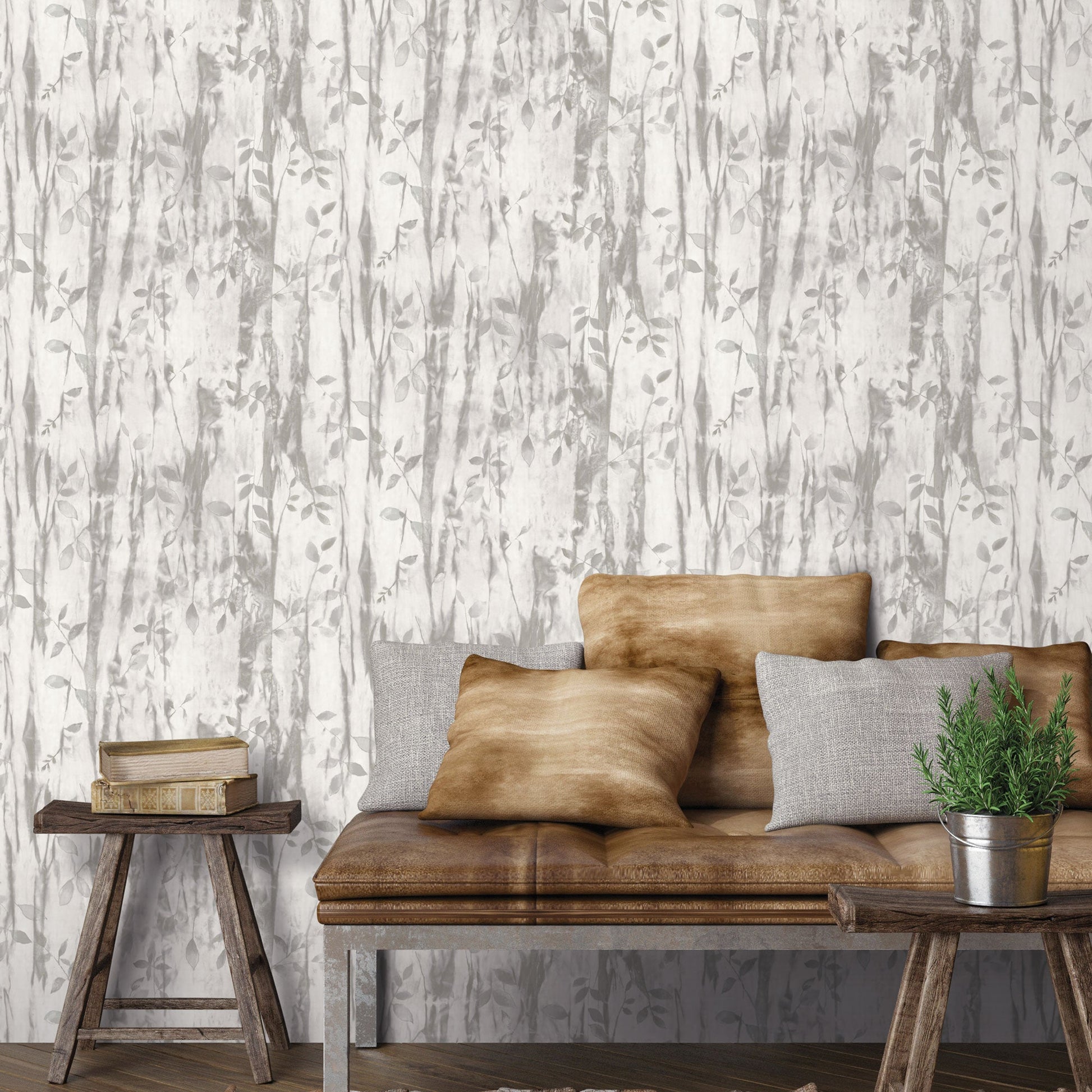 Batik Leaves Grey Wallpaper from the Atmosphere Collection by Galerie Wallcoverings