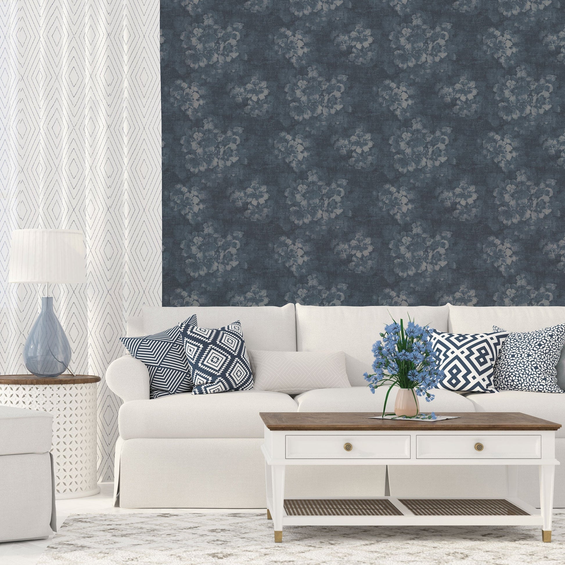 Mystic Floral Blue Wallpaper from the Atmosphere Collection by Galerie Wallcoverings