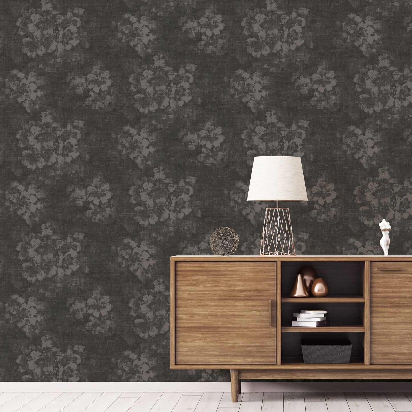 Mystic Floral Charcoal Wallpaper from the Atmosphere Collection by Galerie Wallcoverings