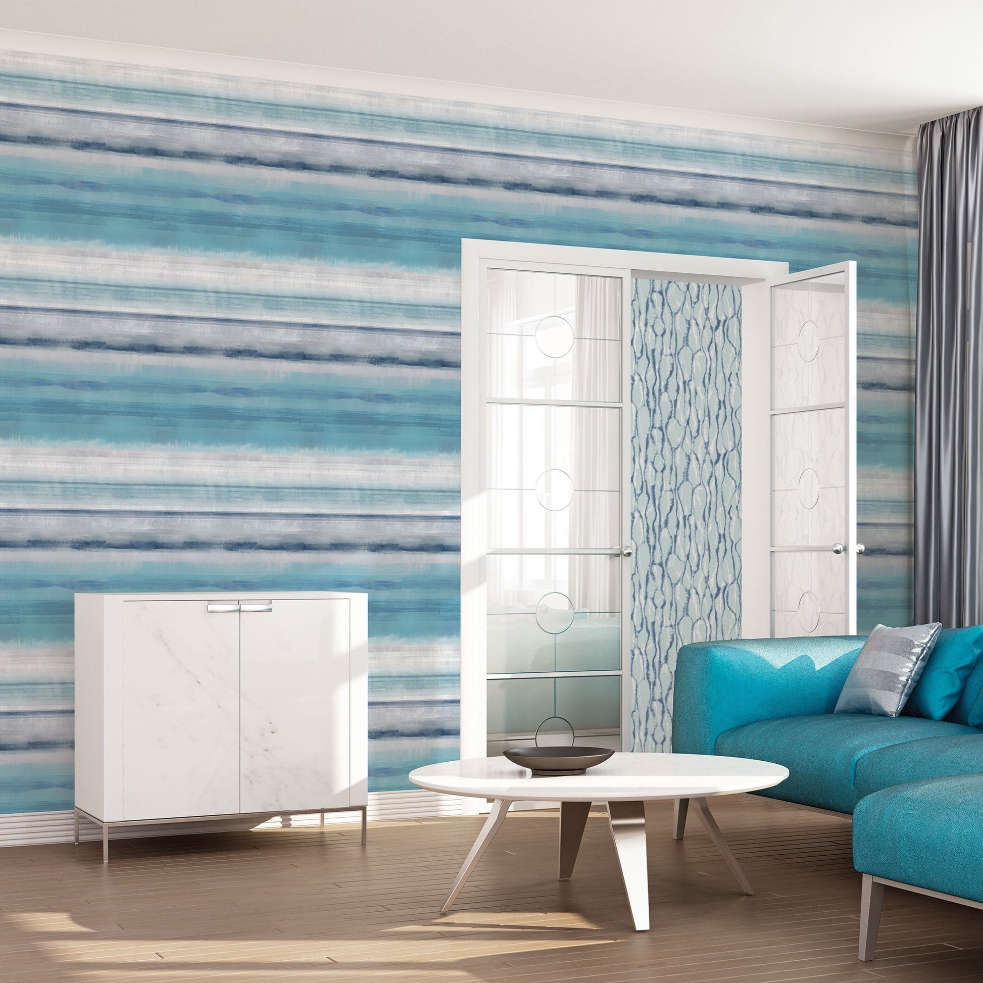 Skye Stripe Turquoise Wallpaper from the Atmosphere Collection by Galerie Wallcoverings