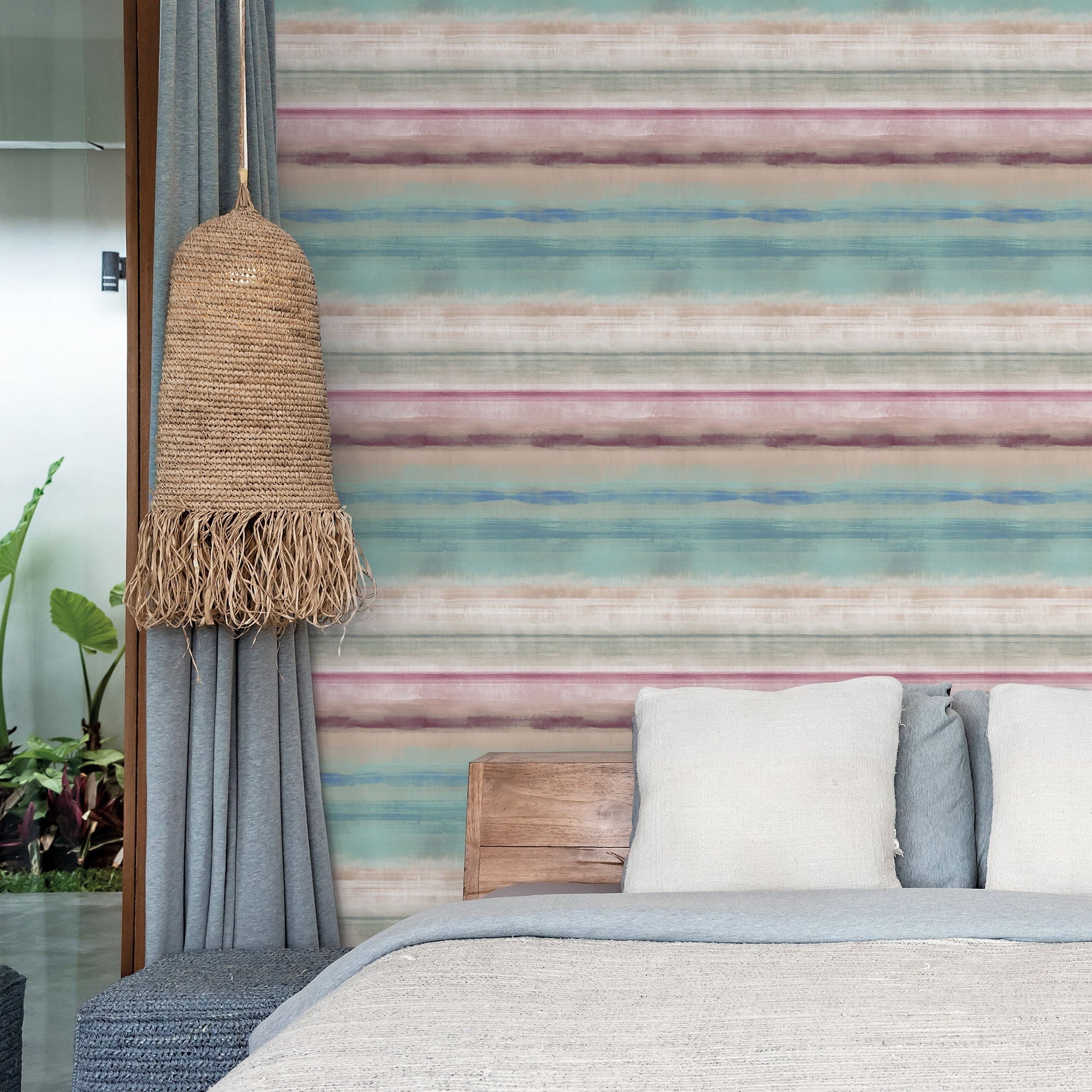 Skye Stripe Turquoise/Magenta Wallpaper from the Atmosphere Collection by Galerie Wallcoverings