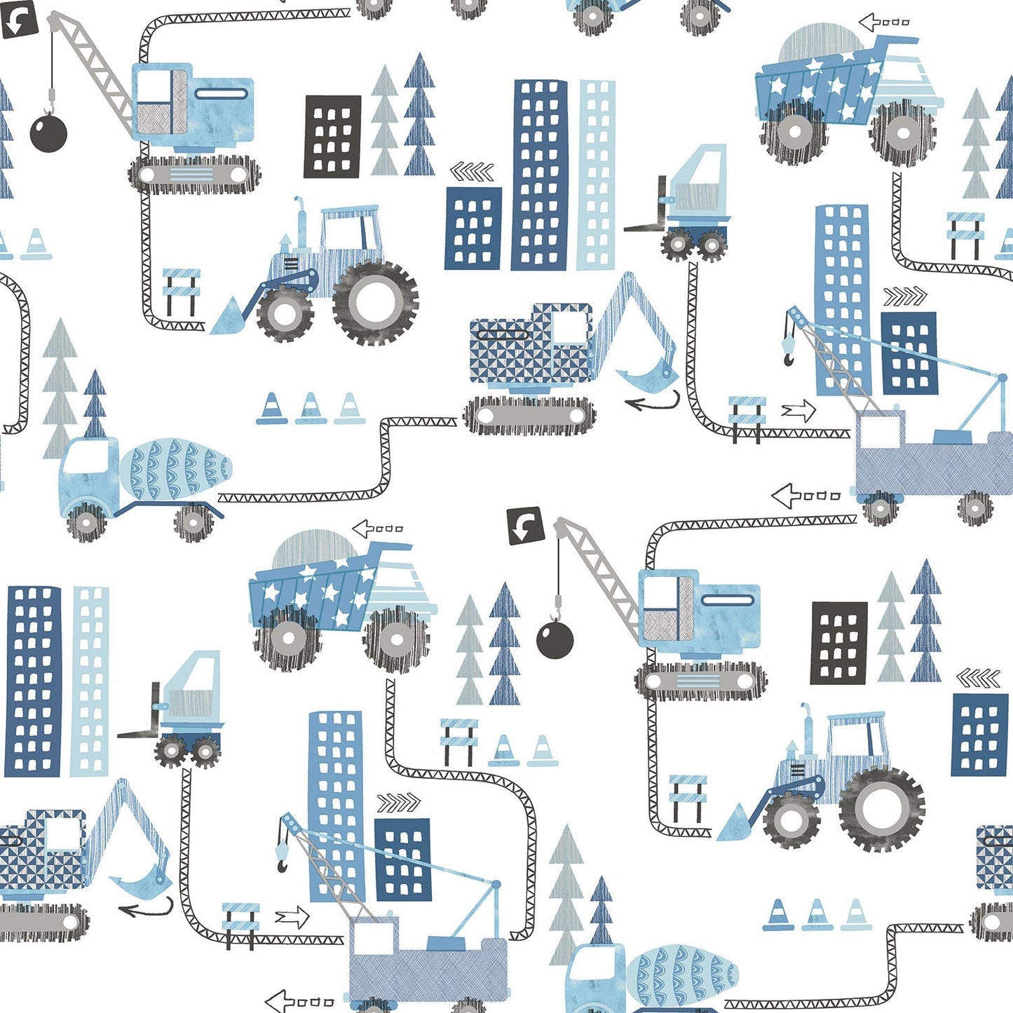 Construction Blue Wallpaper from the Tiny Tots 2 Collection by Galerie Wallcoverings