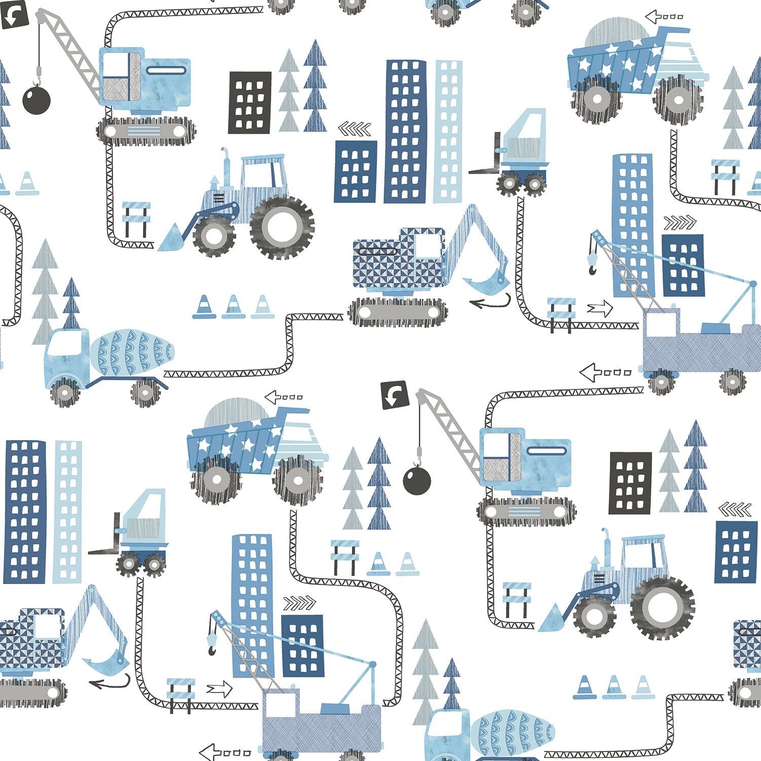 Construction Blue Wallpaper from the Tiny Tots 2 Collection by Galerie Wallcoverings
