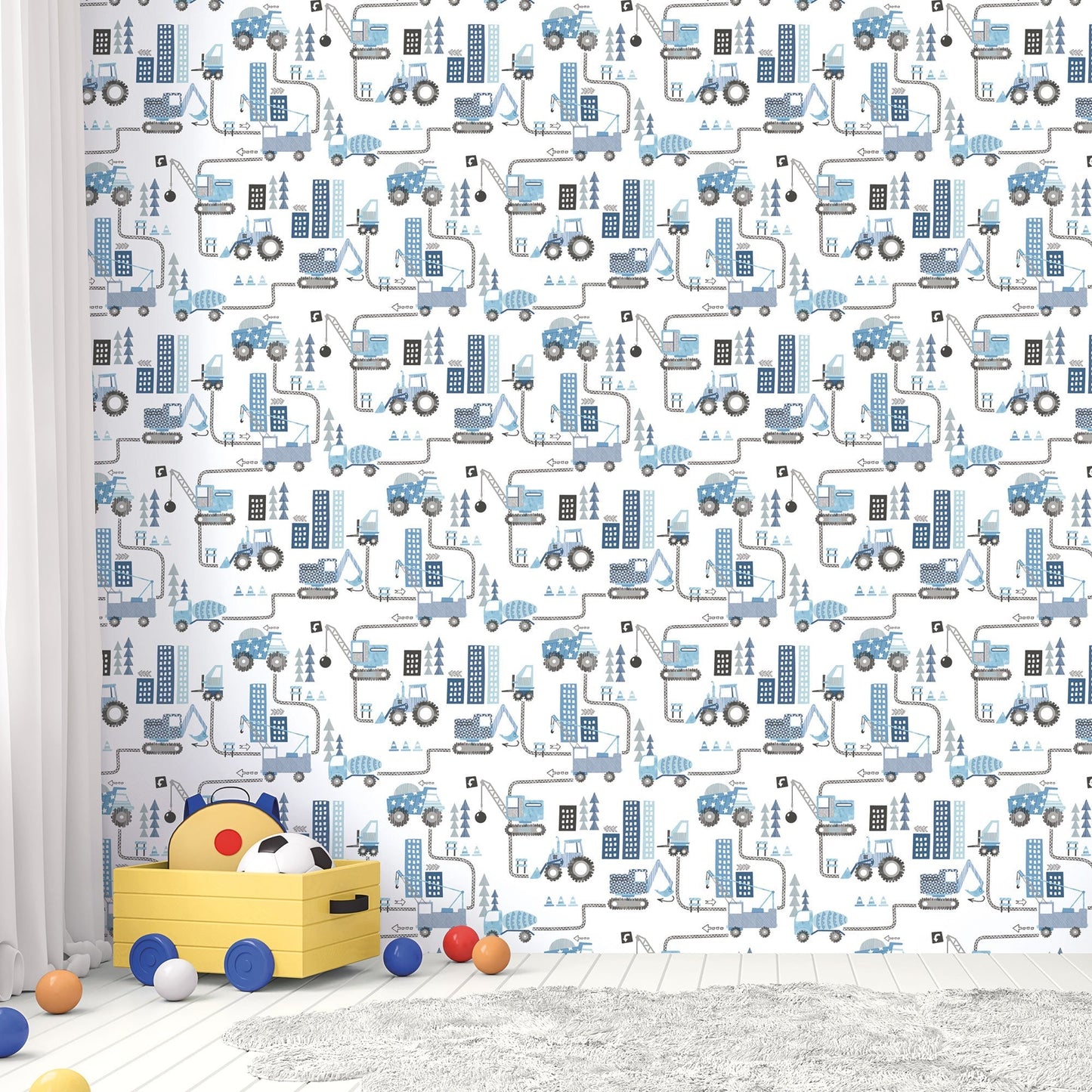 Construction Blue Wallpaper from the Tiny Tots 2 Collection by Galerie Wallcoverings