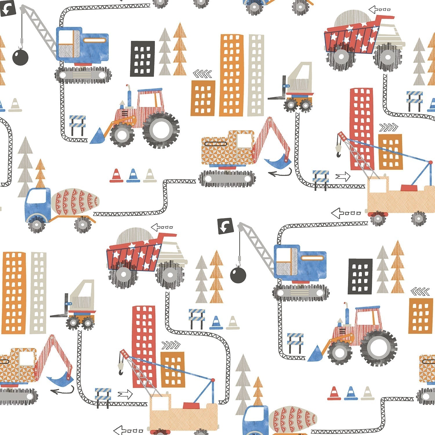 Construction Red/Blue Wallpaper from the Tiny Tots 2 Collection by Galerie Wallcoverings