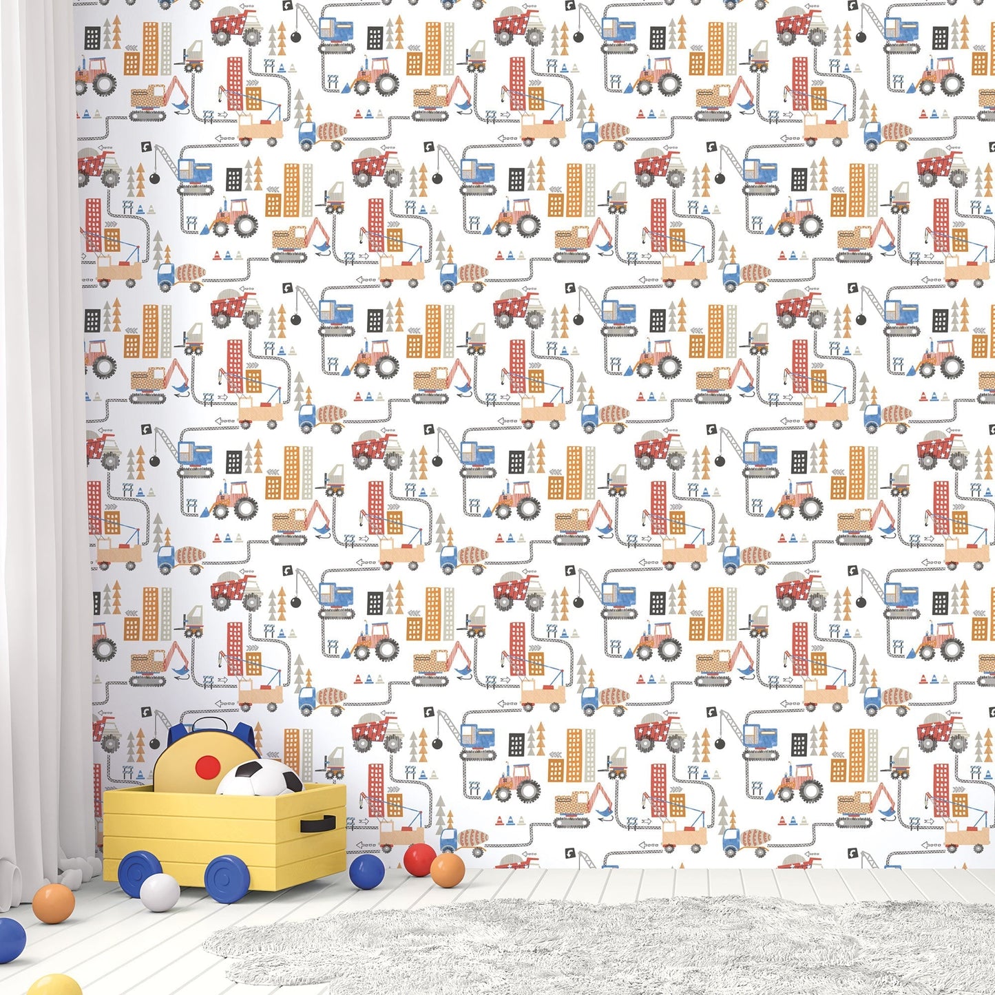Construction Red/Blue Wallpaper from the Tiny Tots 2 Collection by Galerie Wallcoverings