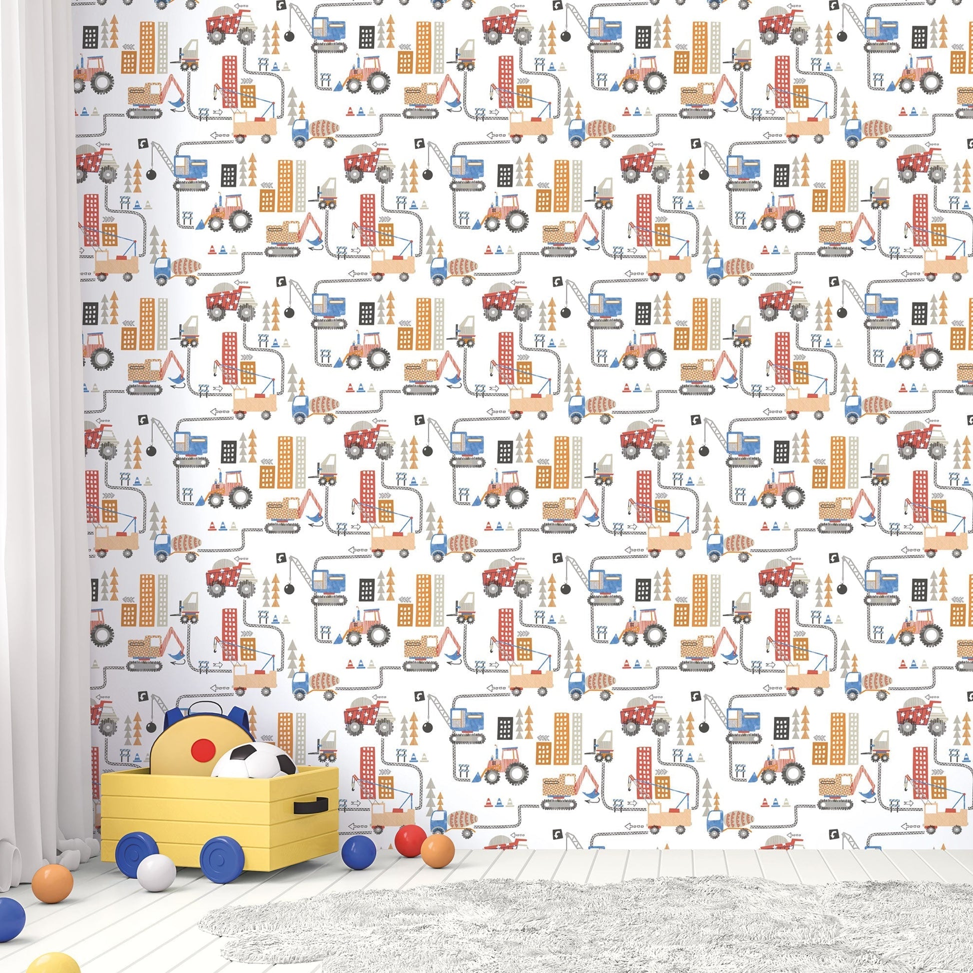 Construction Red/Blue Wallpaper from the Tiny Tots 2 Collection by Galerie Wallcoverings