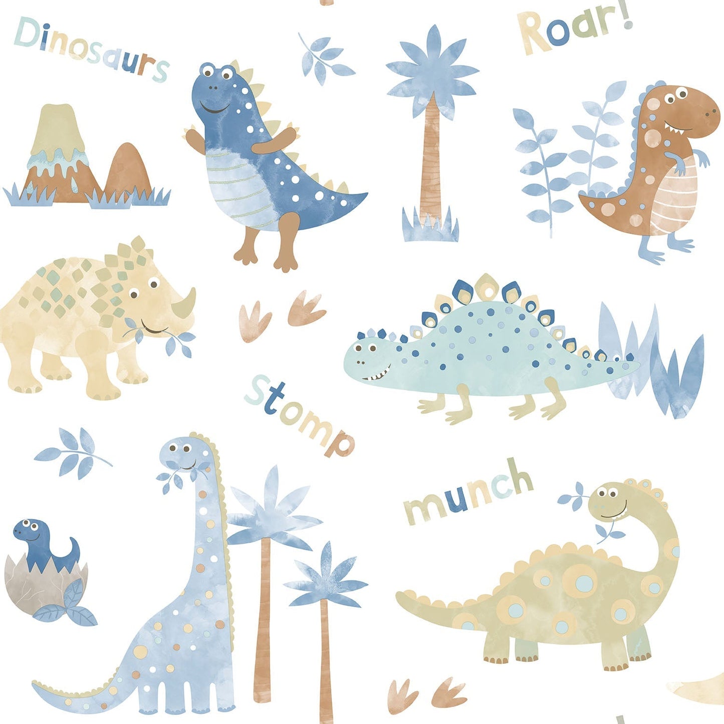 Dinosaurs Blue/Beige Wallpaper from the Tiny Tots 2 Collection by Galerie Wallcoverings