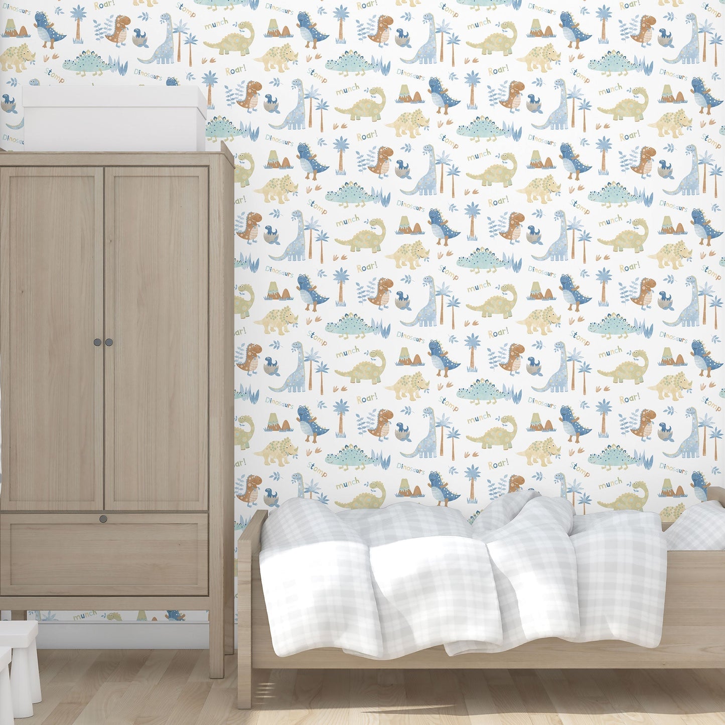 Dinosaurs Blue/Beige Wallpaper from the Tiny Tots 2 Collection by Galerie Wallcoverings
