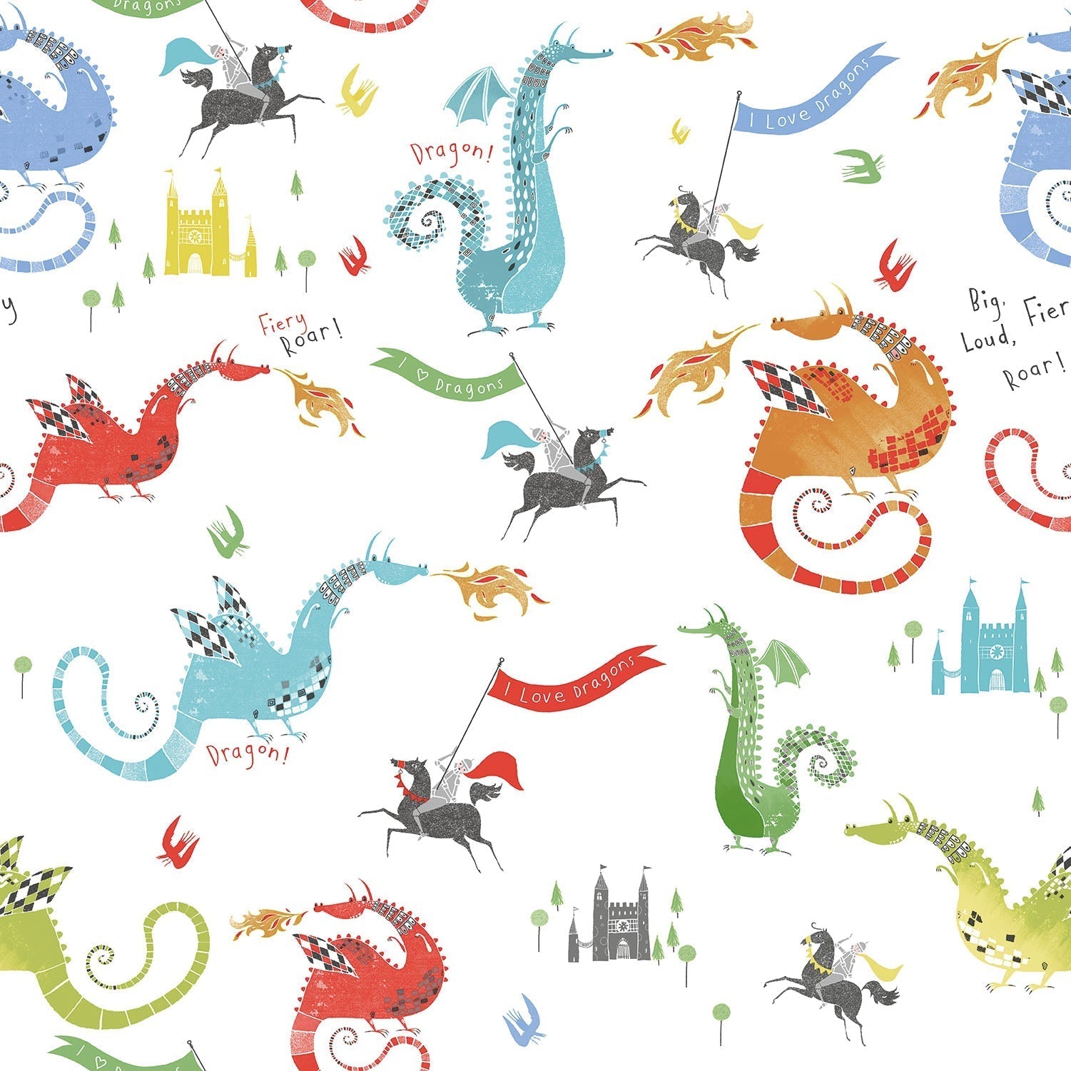 Dragons Bright Wallpaper from the Tiny Tots 2 Collection by Galerie Wallcoverings